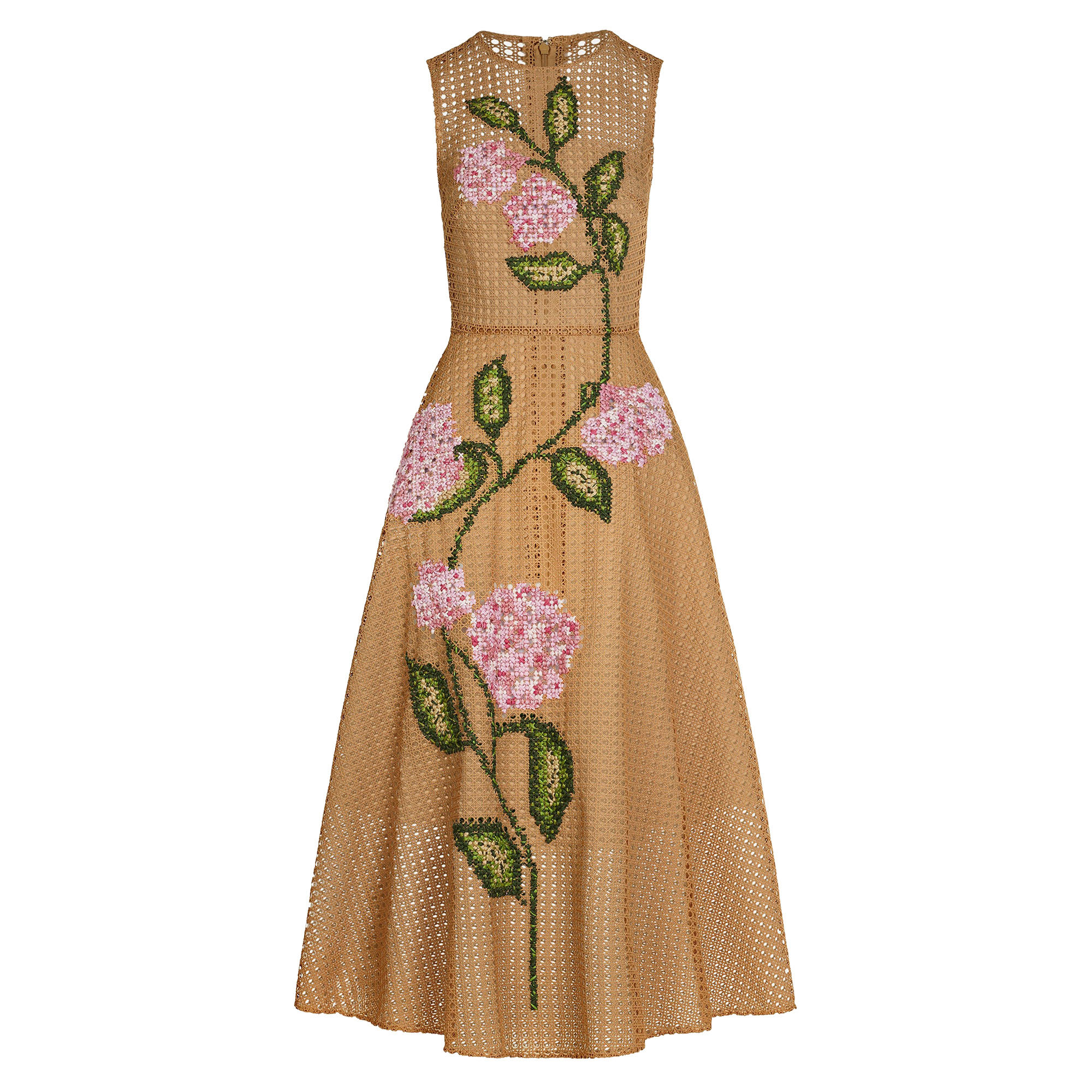 Sleeveless Porcelain Flower Lattice Dress