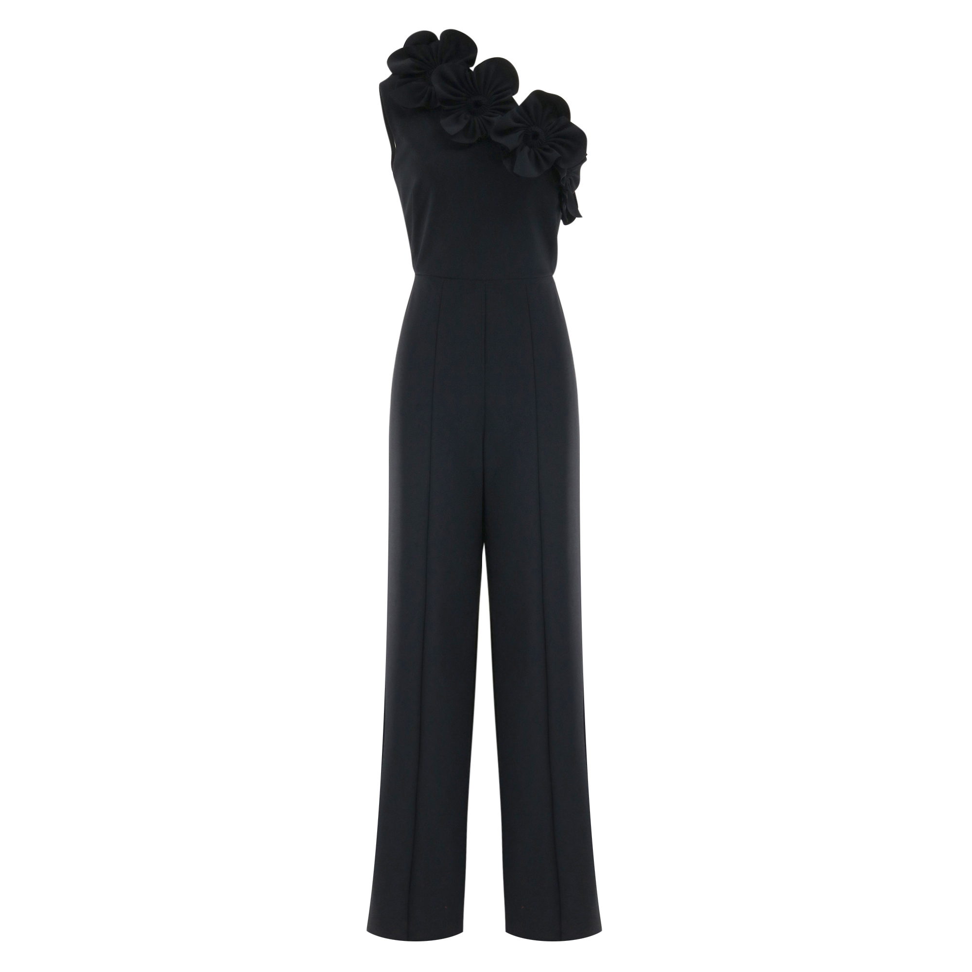 One Shoulder Floral Applique Jumpsuit