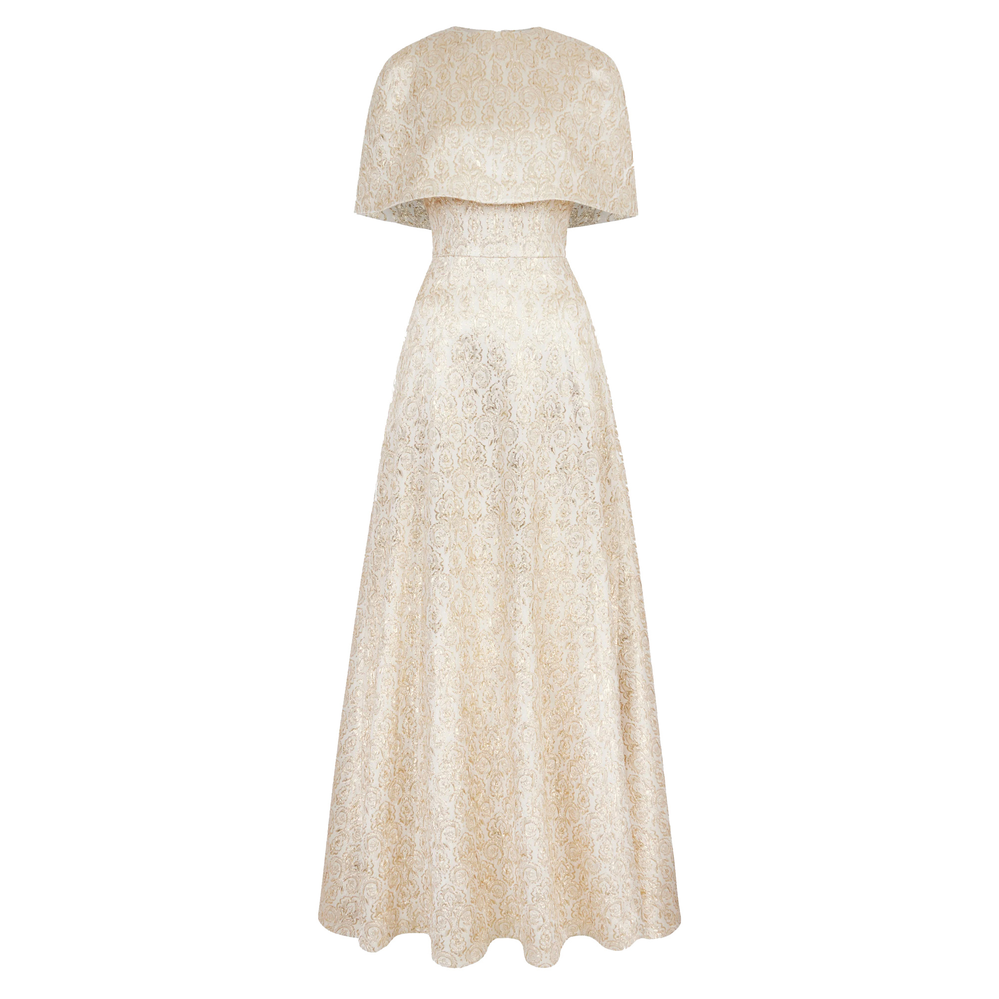 Lucretia Structured Cape Metallic Jaquard Gown