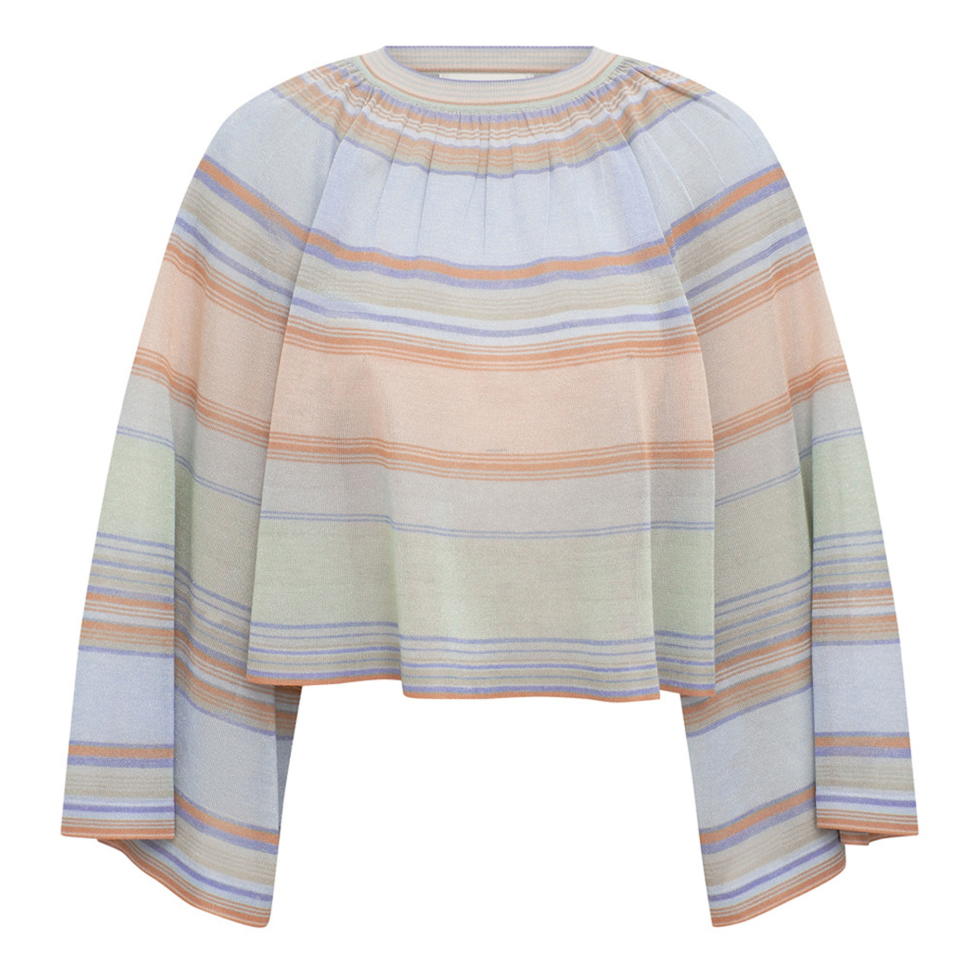 Indra Stripe Bell Sleeve Knit Crop Top