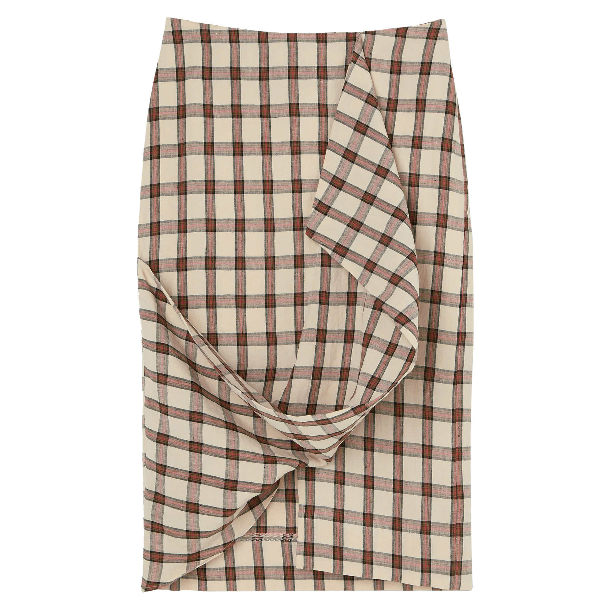 Draped Check Midi Skirt