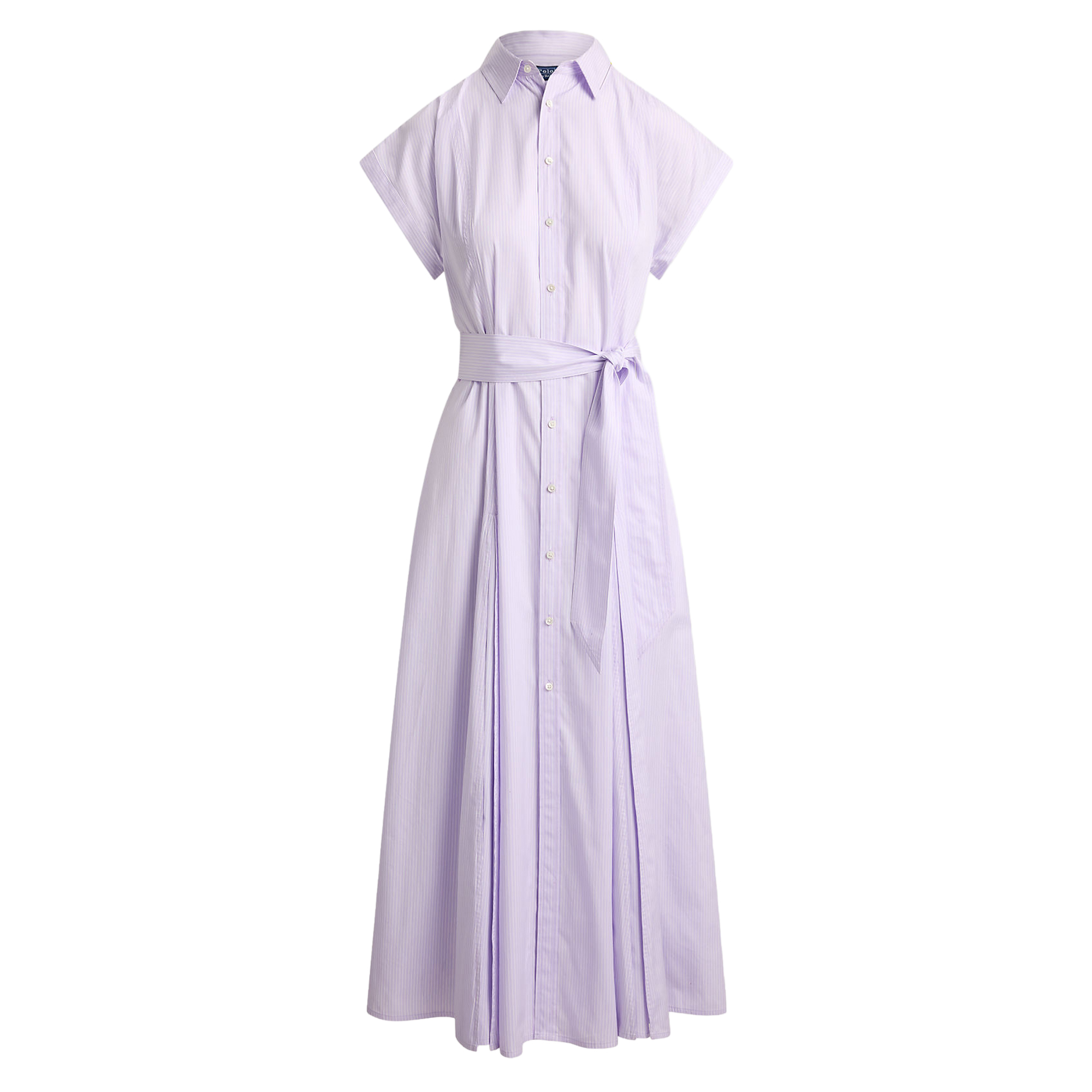 Short Sleeve Striped Tie-Belt Midi Dress