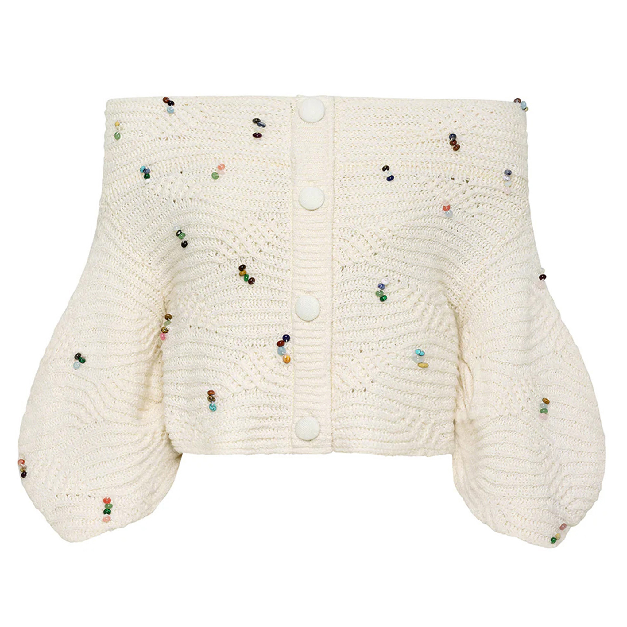 Lian Long Sleeve Off-The-Shoulder Button-Detail Sweater