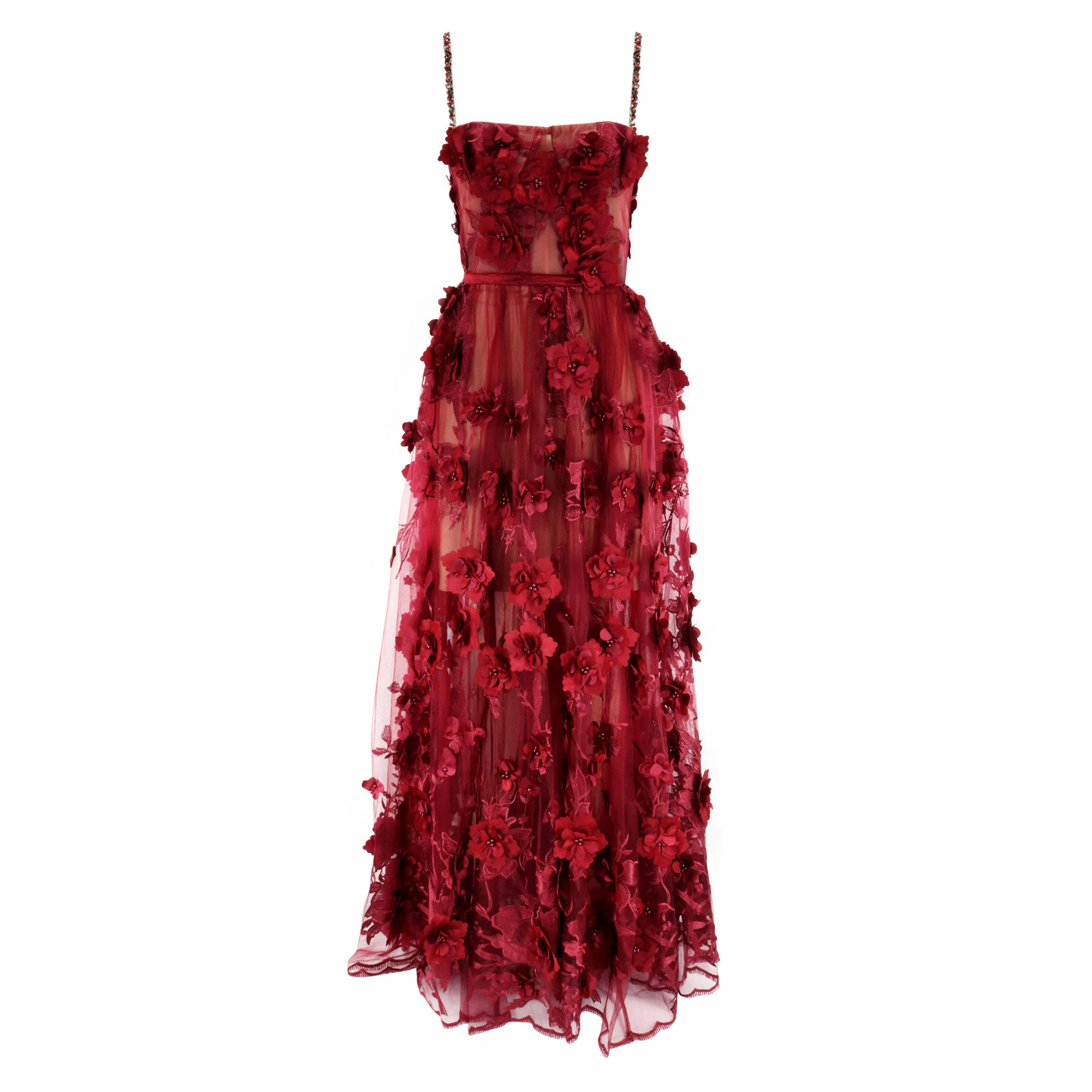 3D Floral Gown with Diamond Straps
