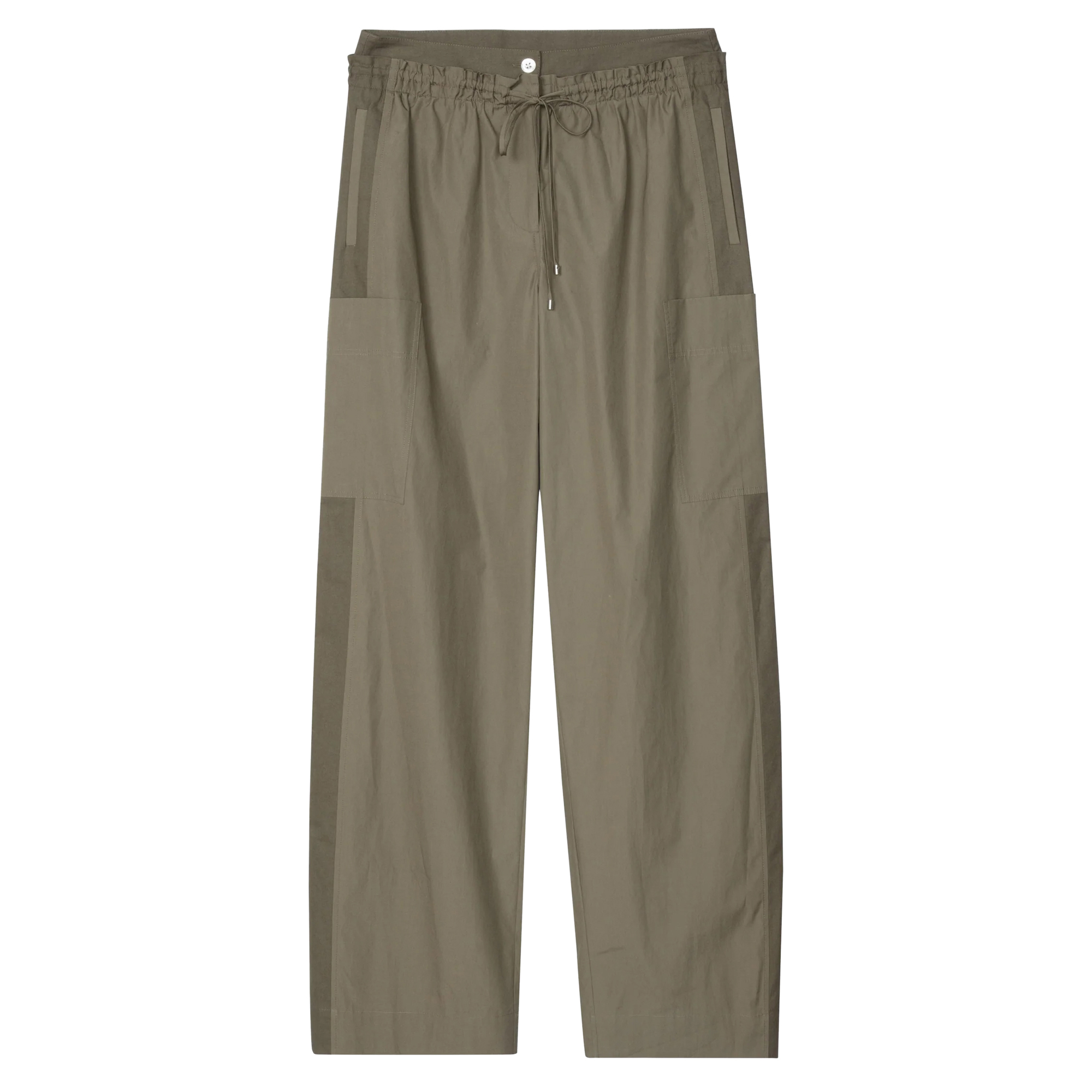 Double Waistband Wide-Leg Poplin Pants