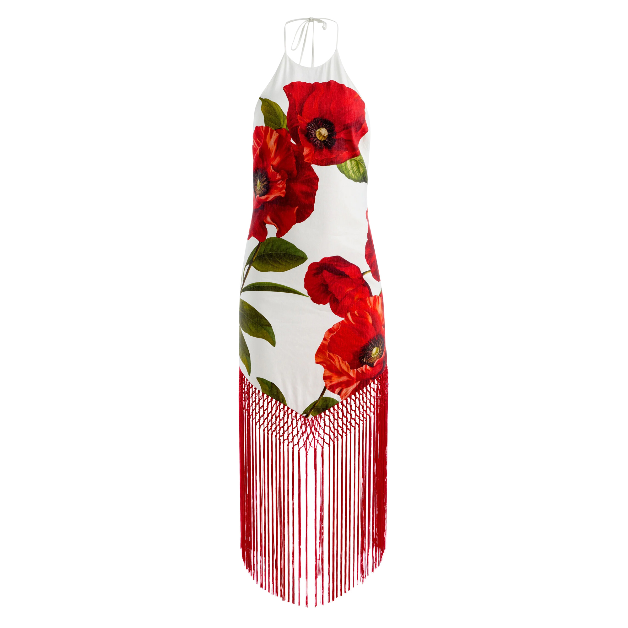 Mallory Halterneck Linen Fringe Midi Dress