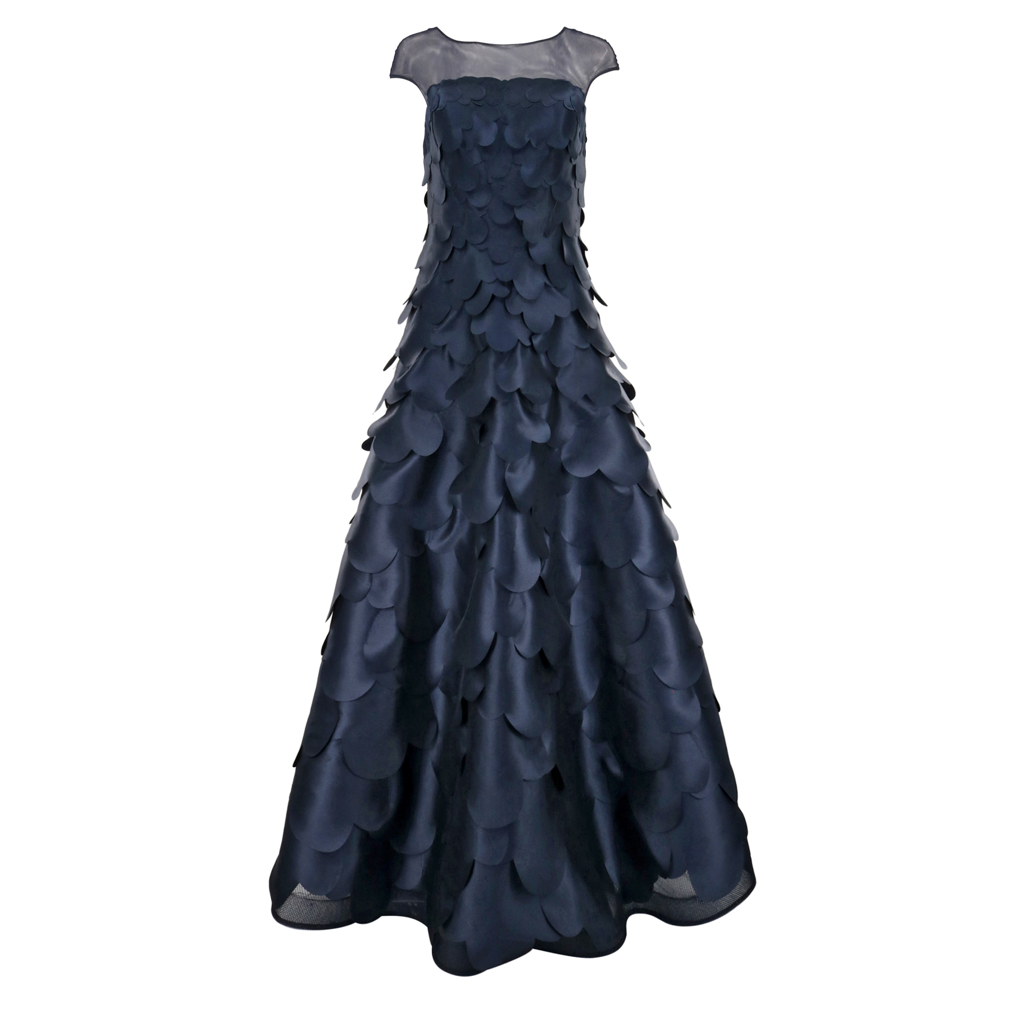 Petal Applique Illusion Neckline Gown