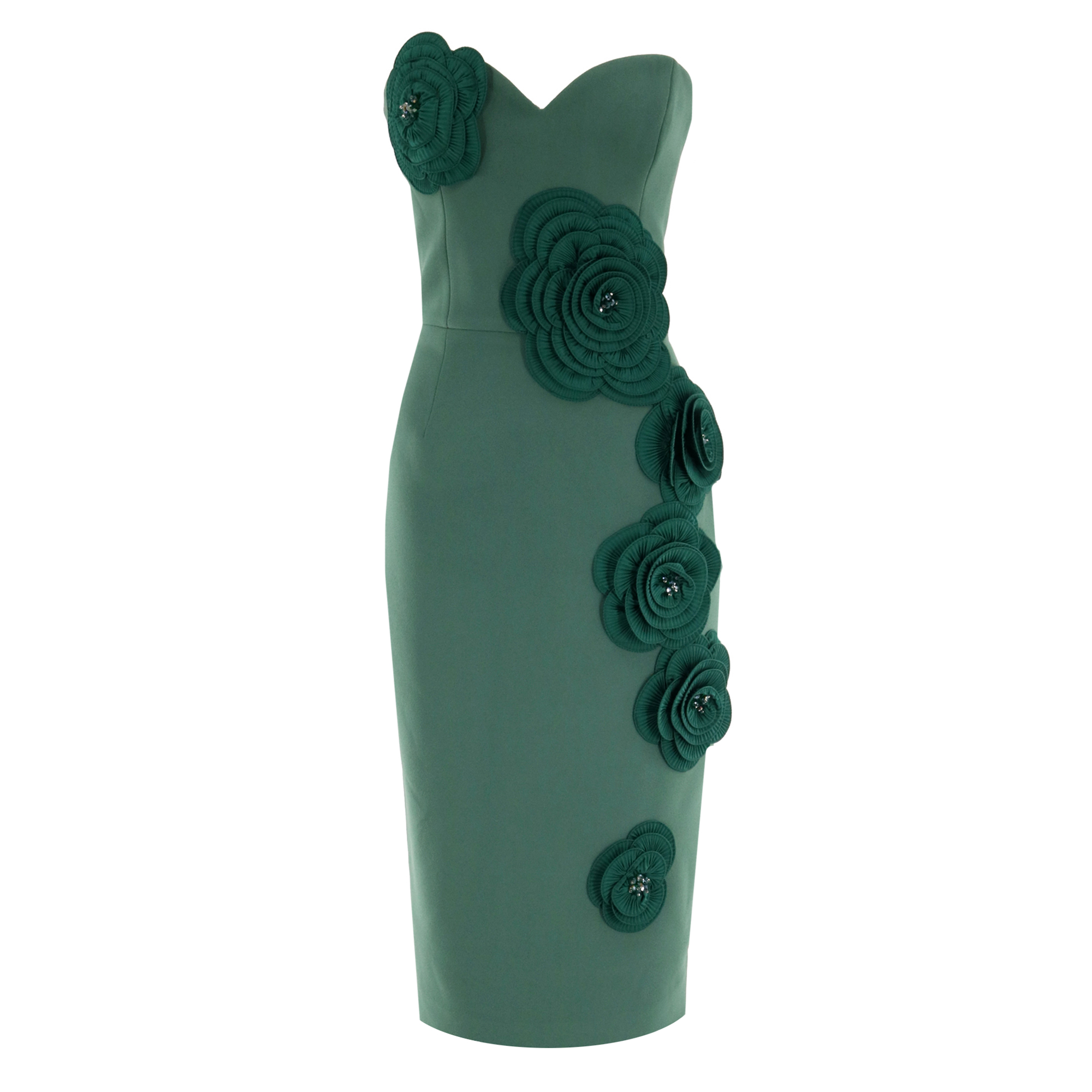 Kaia Strapless Midi Dress With 3D Floral Applique