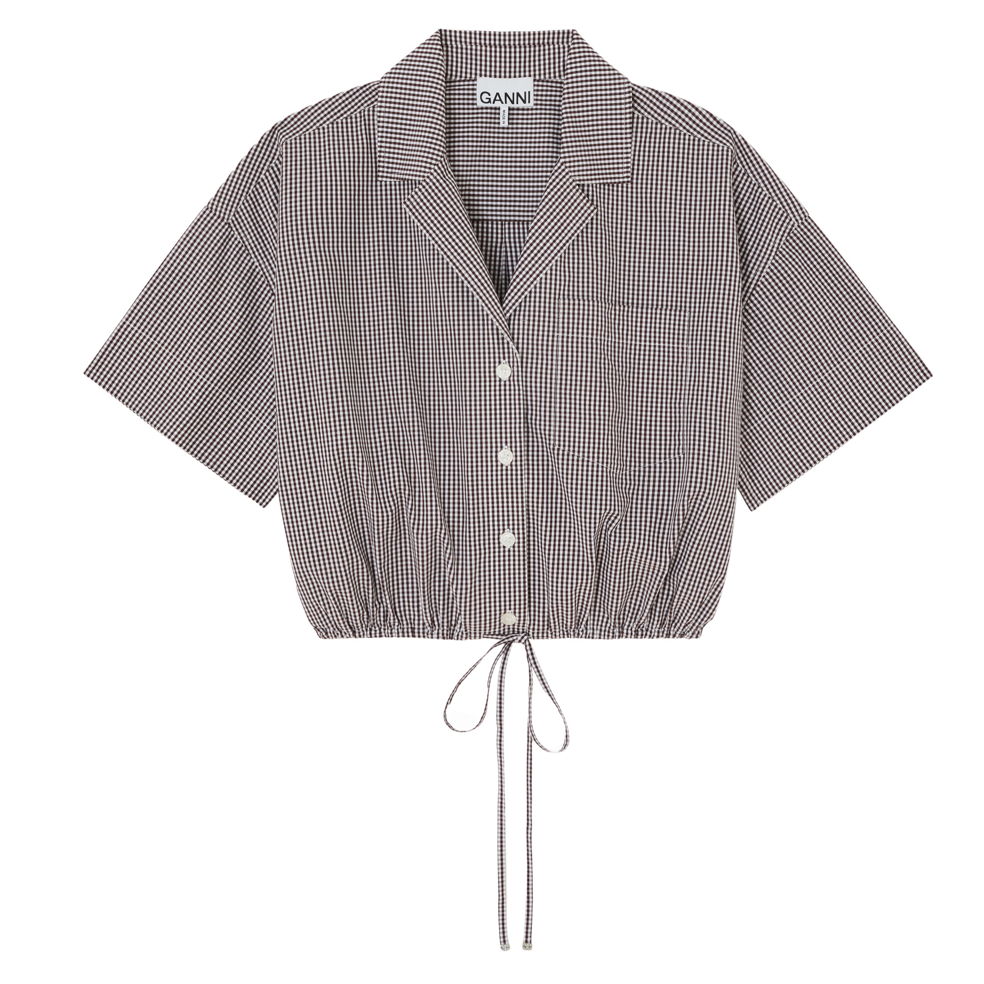 Short Sleeve Check Cotton Cropped Bowling Shirt