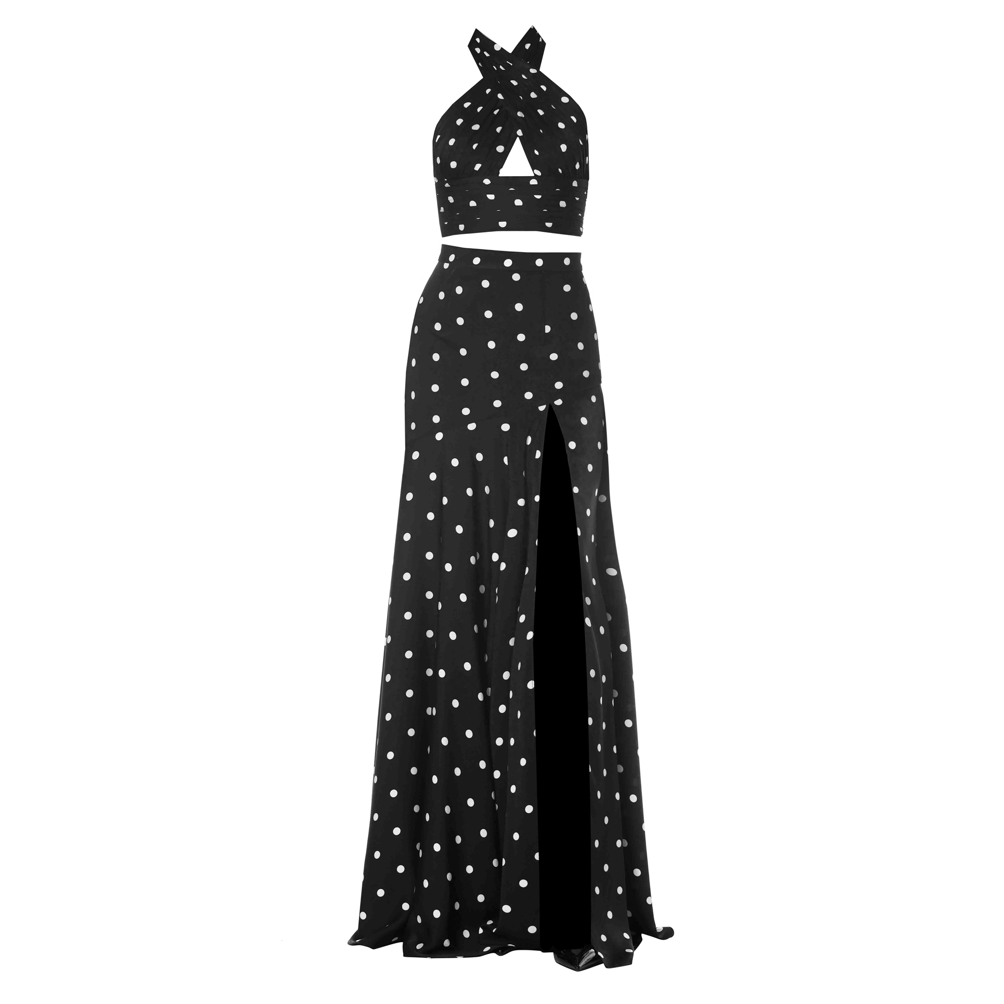 Cleopatra Polka Dot Crop Top And Maxi Skirt Set