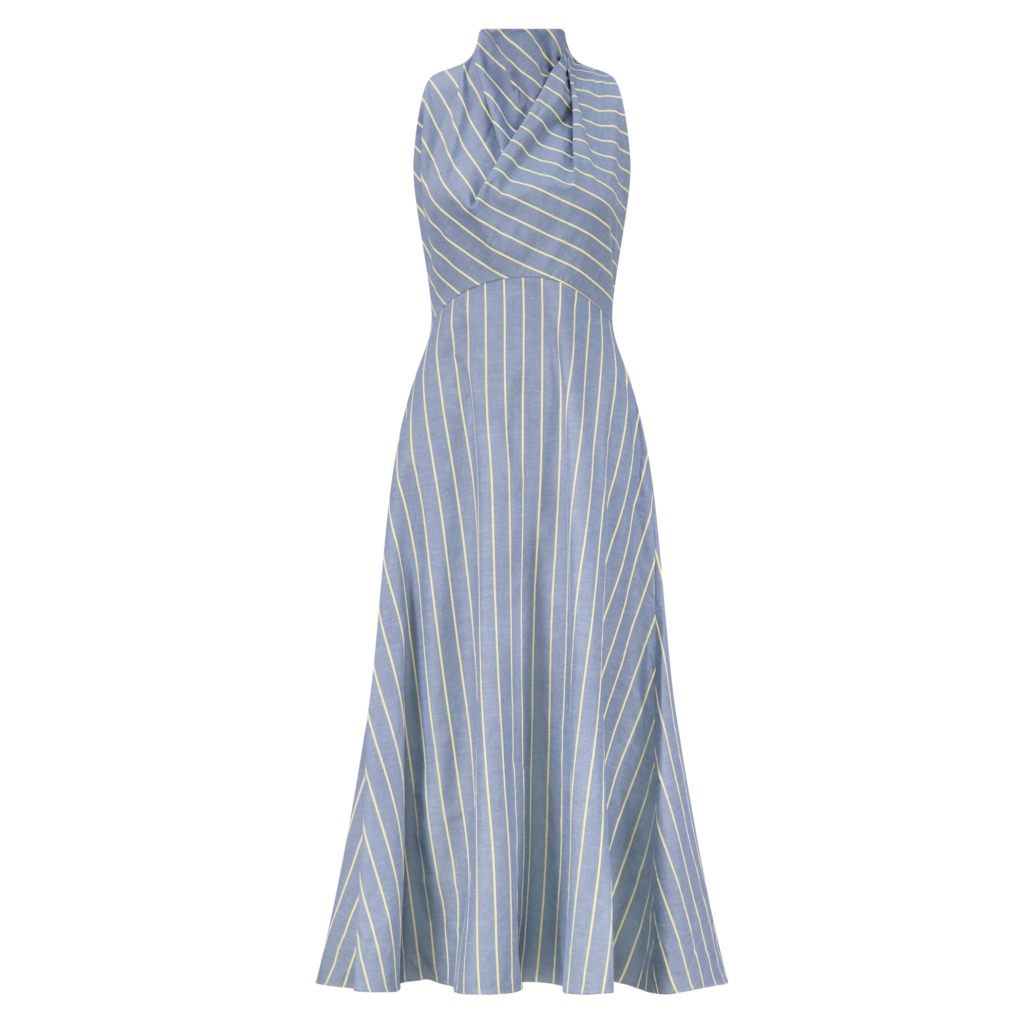 Striped Heathered Cotton Draped Halter Midi Dress