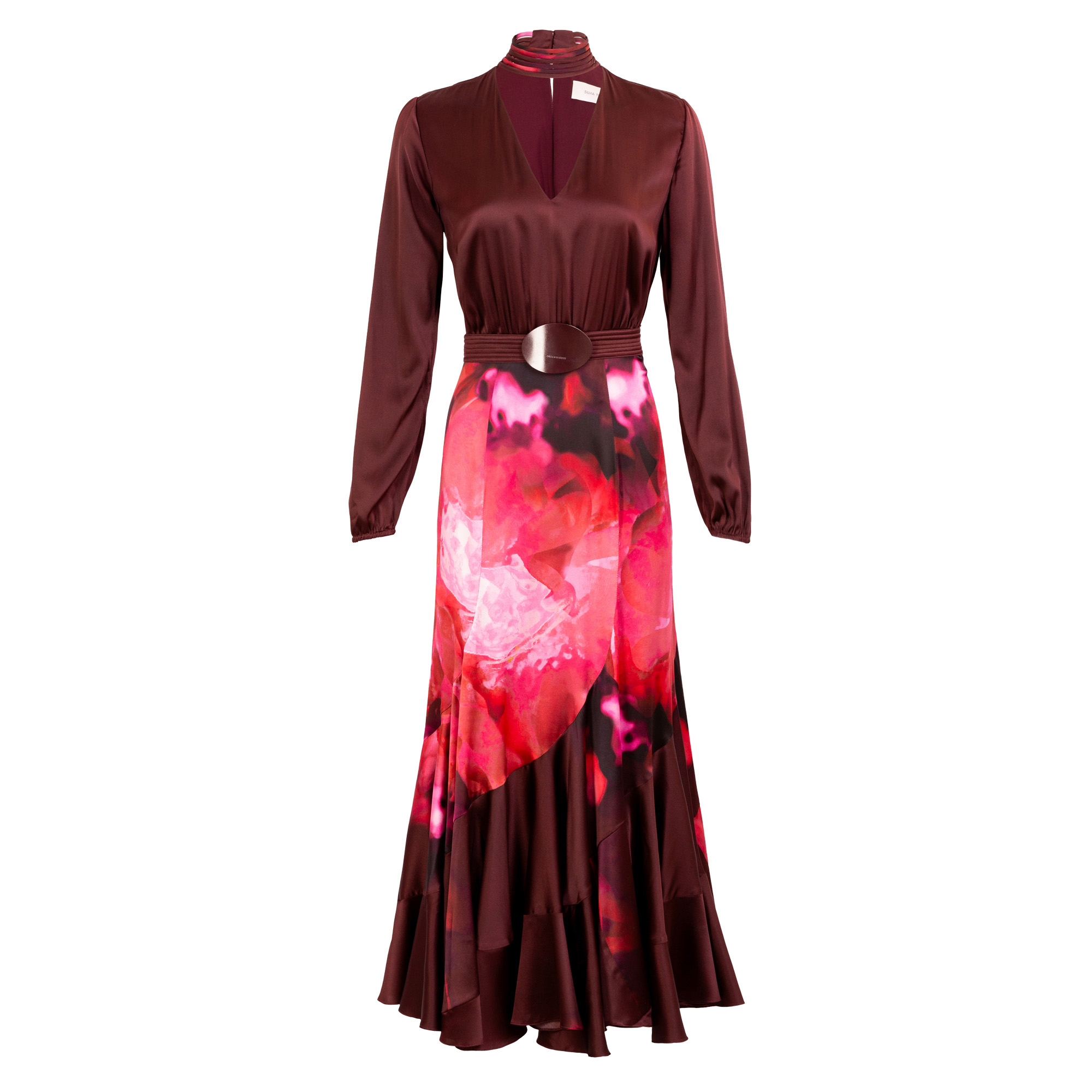 Jailyn Long Sleeve V-Neck Belted Midi Dress