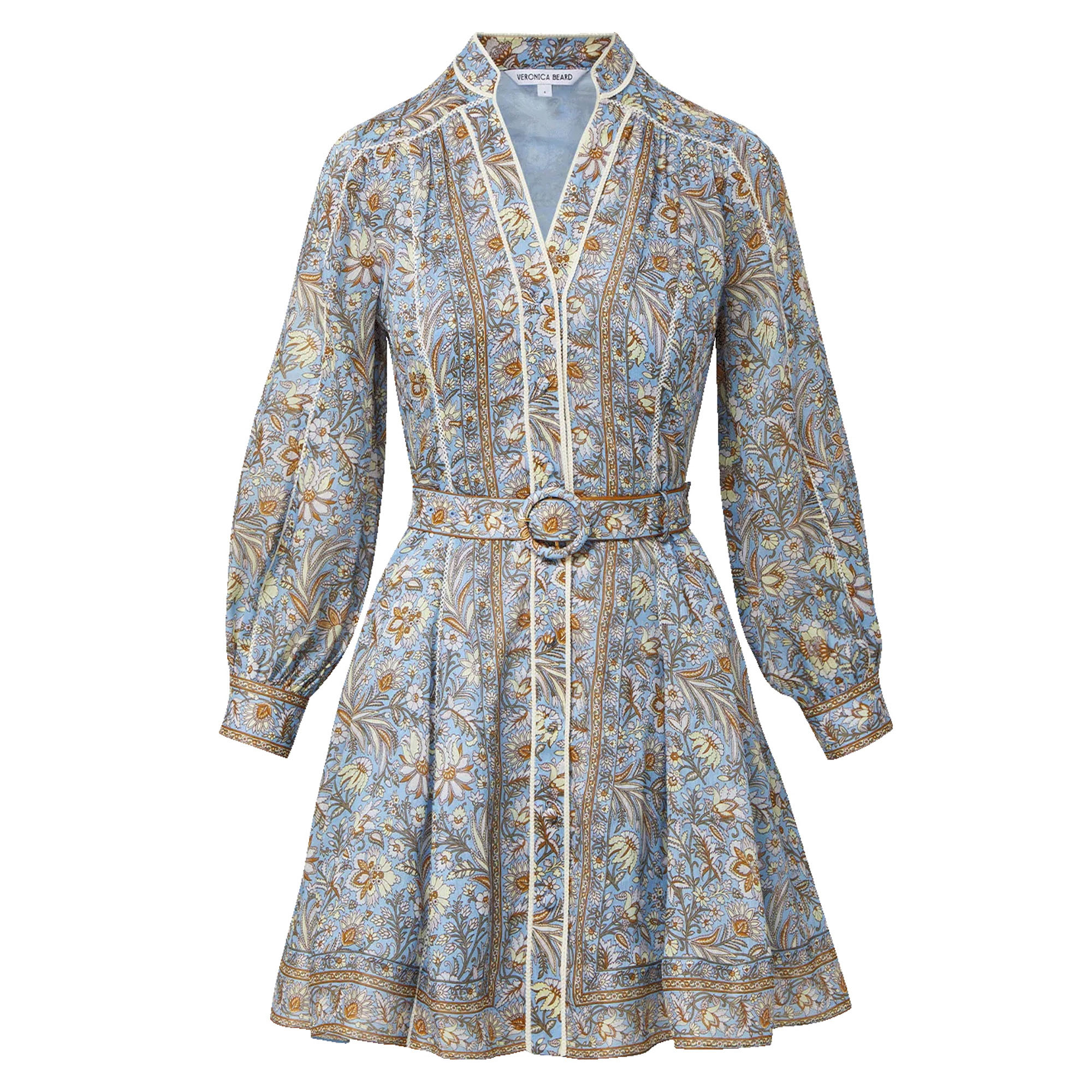 Kumar V-Neck Blouson Sleeve Belted Mini Dress