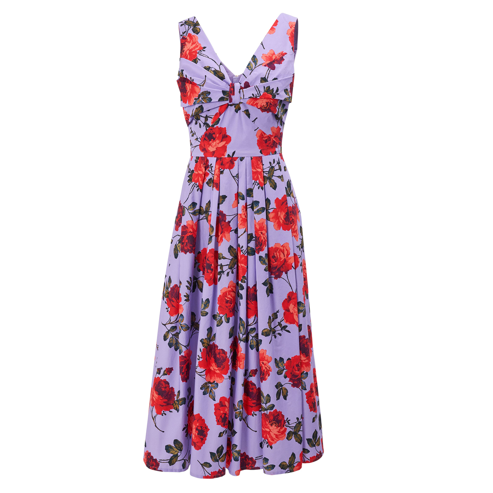 Sleeveless Rose Print V-Neck Midi Dress