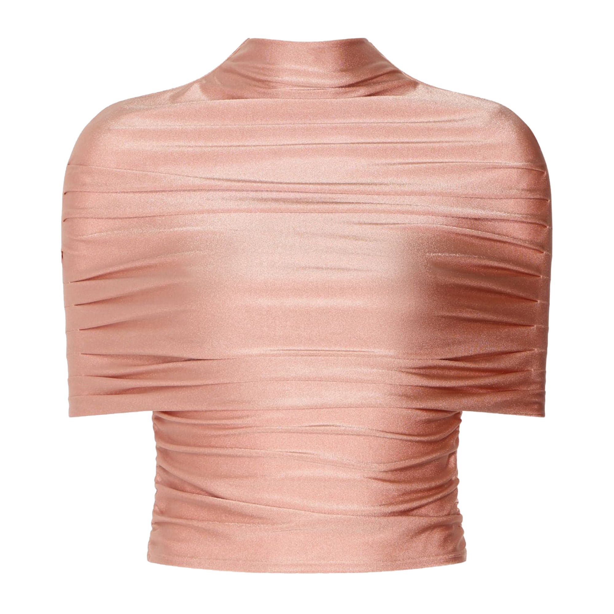 Shine Jersey Mock Neck Ruched Top
