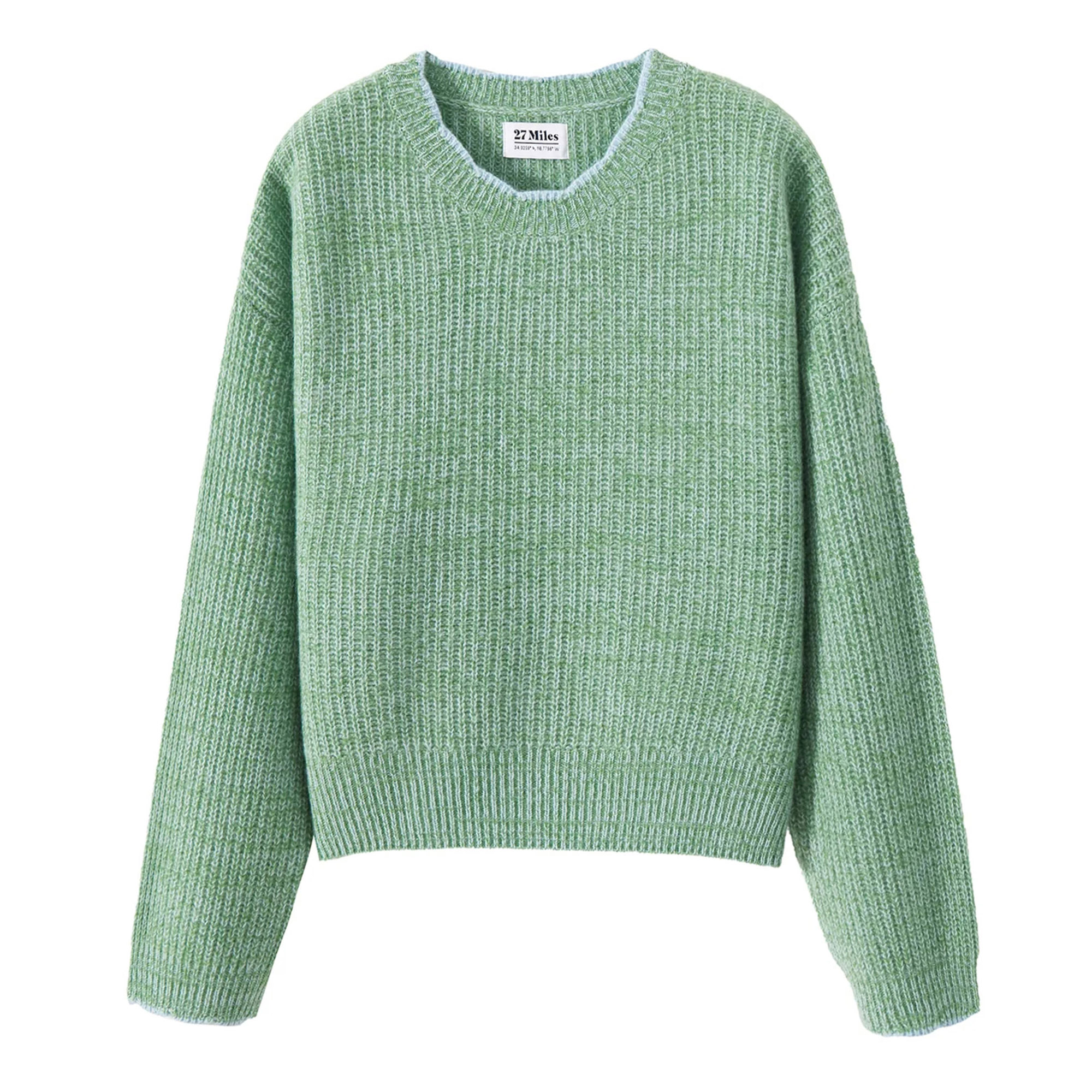 Alba Marled Cashmere Crewneck Sweater With Contrast Tipping