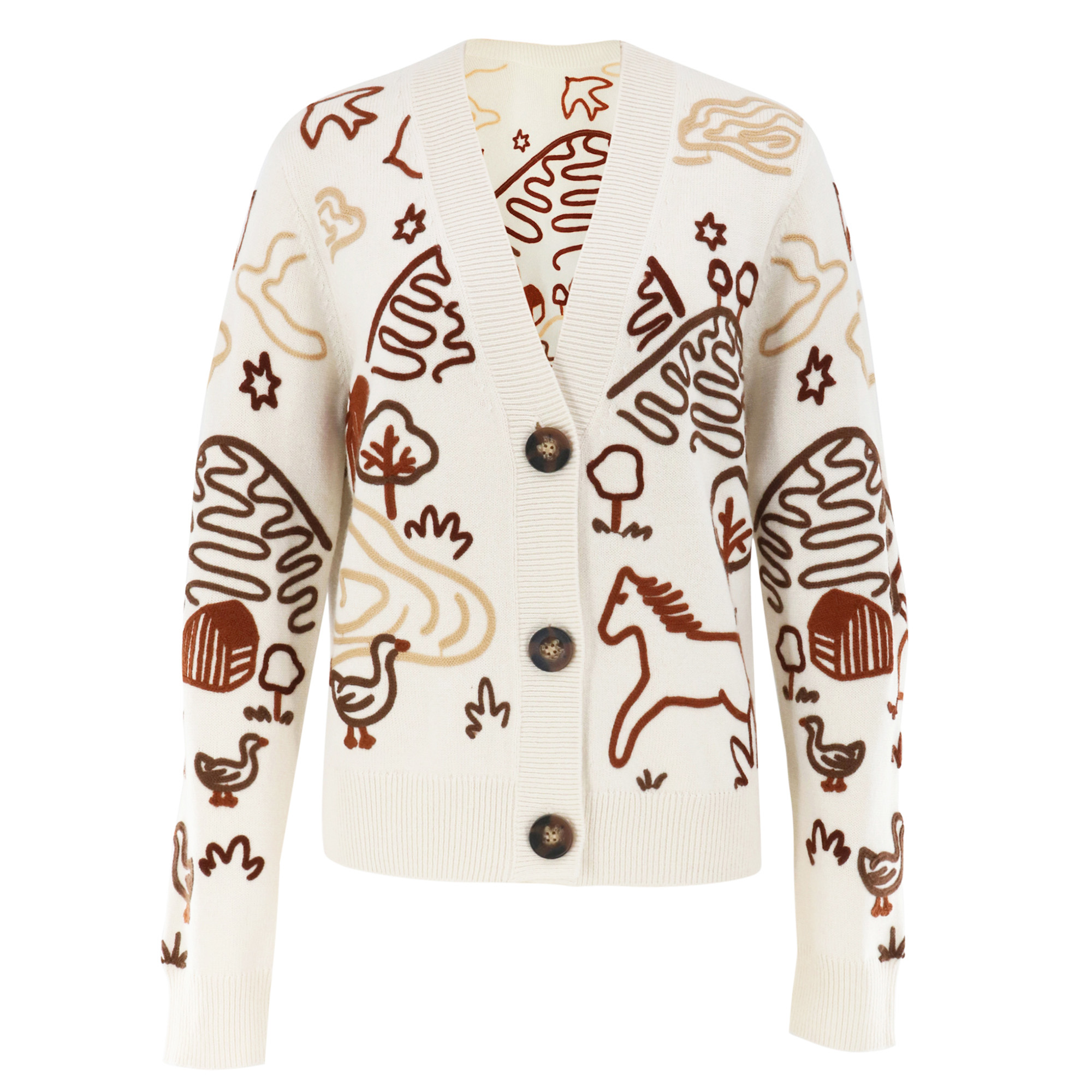 Long Sleeve Countryside Cornelli Buttoned Knit Cardigan