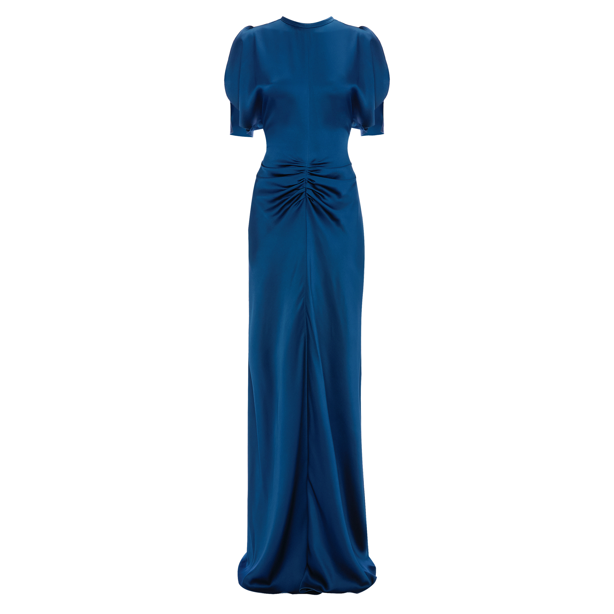 Isabella Short Sleeve Ruched Satin Gown