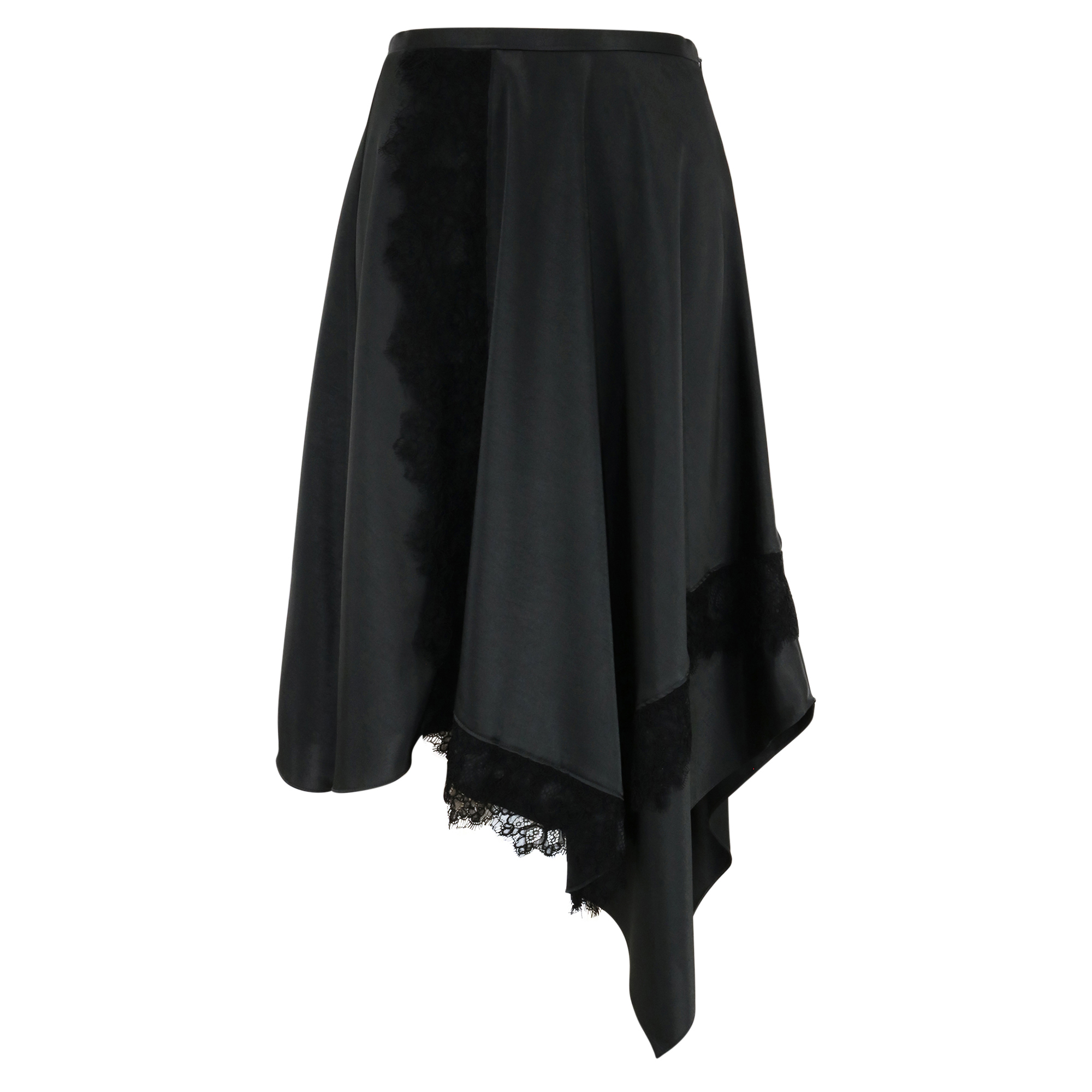 Satin Midi Skirt With Lace Trim