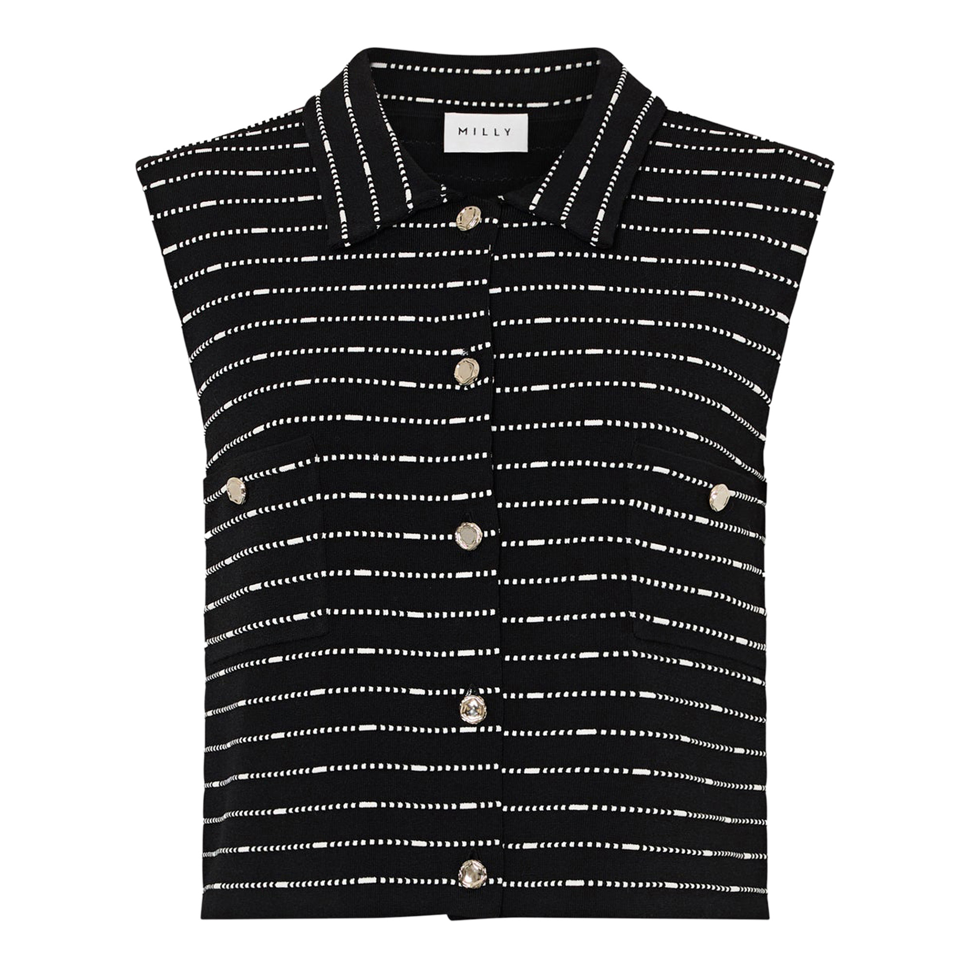 Laney Sleeveless Collared Striped Knit Top