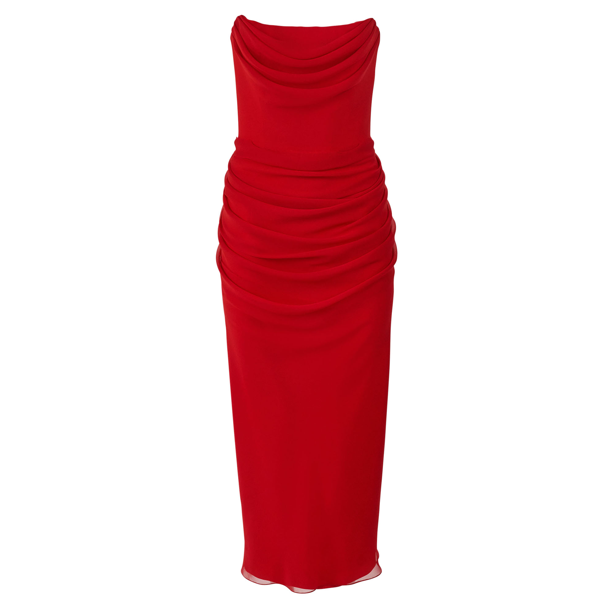 Strapless Draped Midi Dress