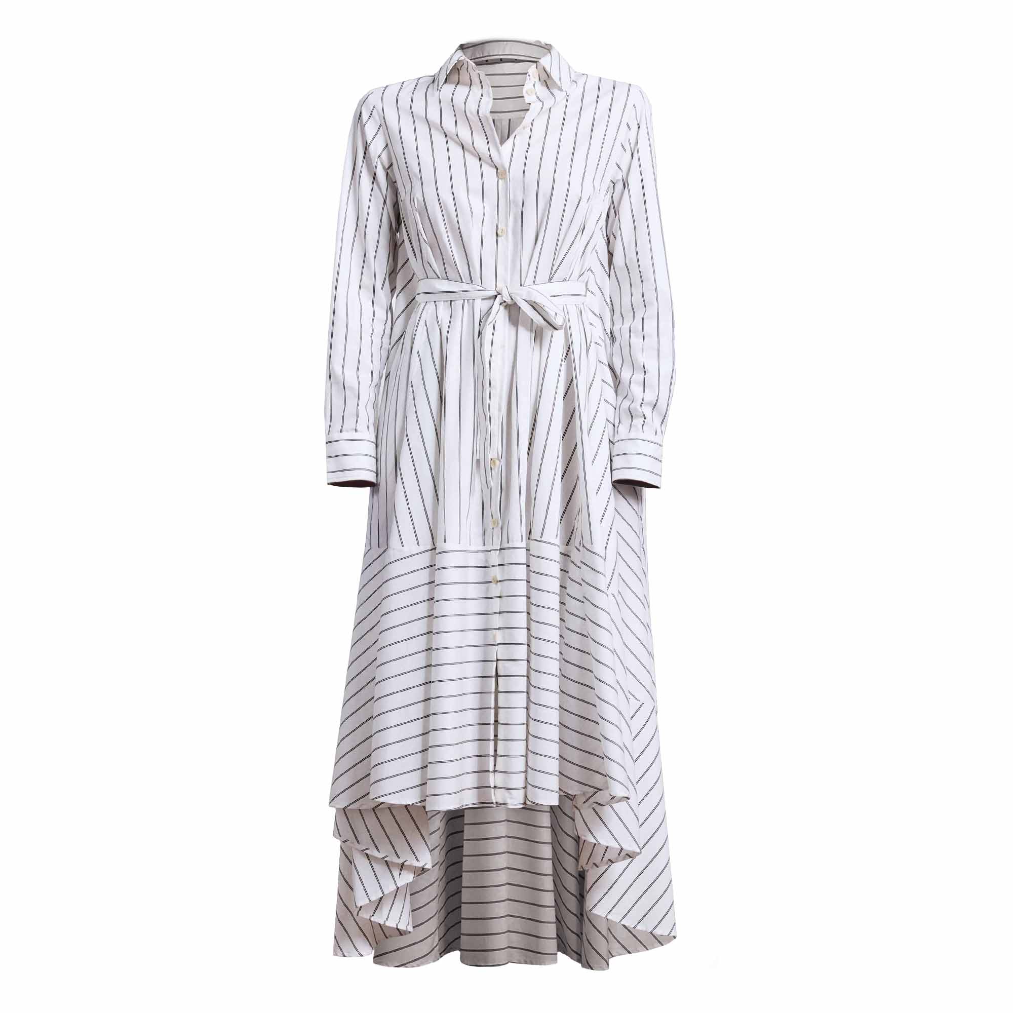 Prosperity Long Sleeve Cotton Double Stripe Midi Dress