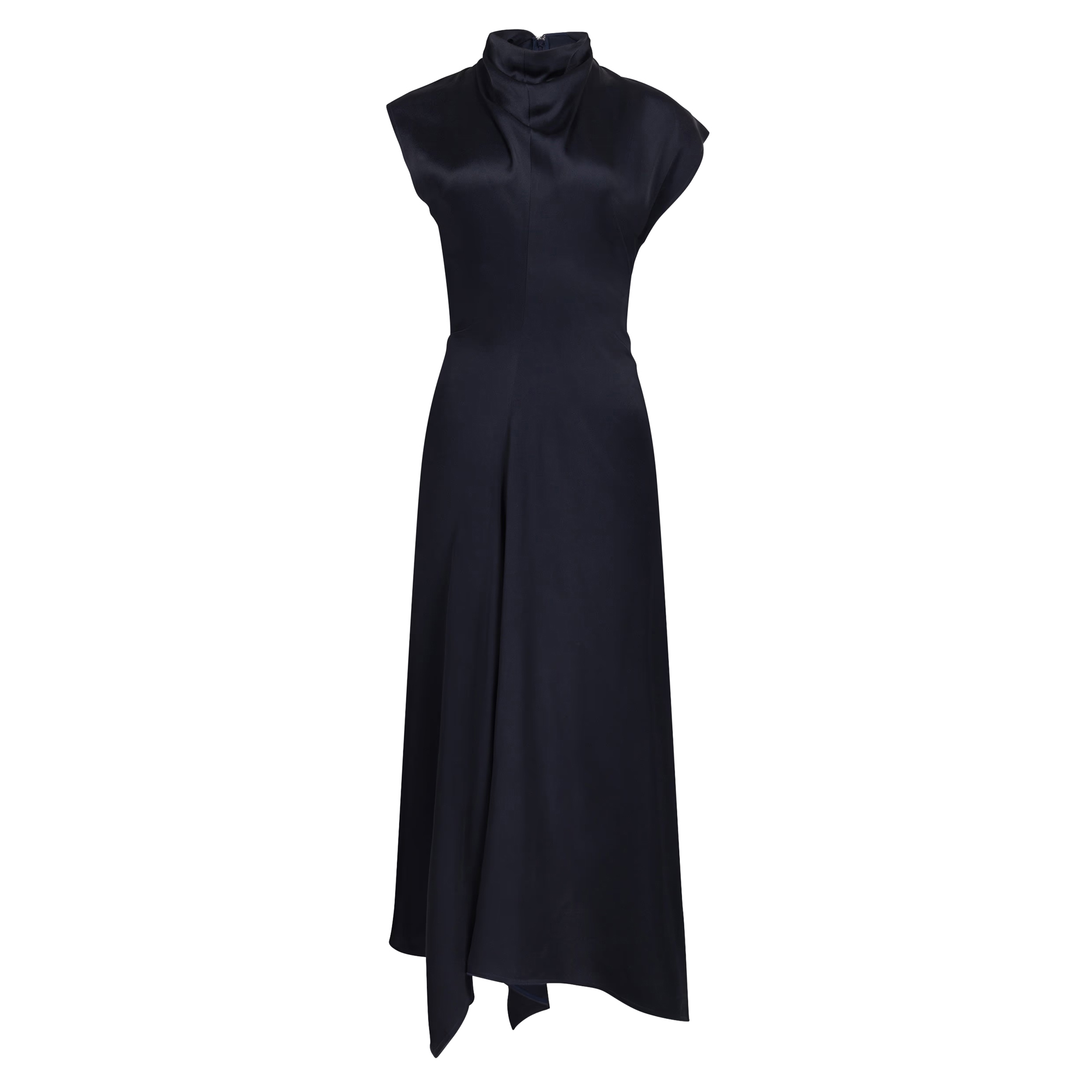 High Neck Draped Midi Dress