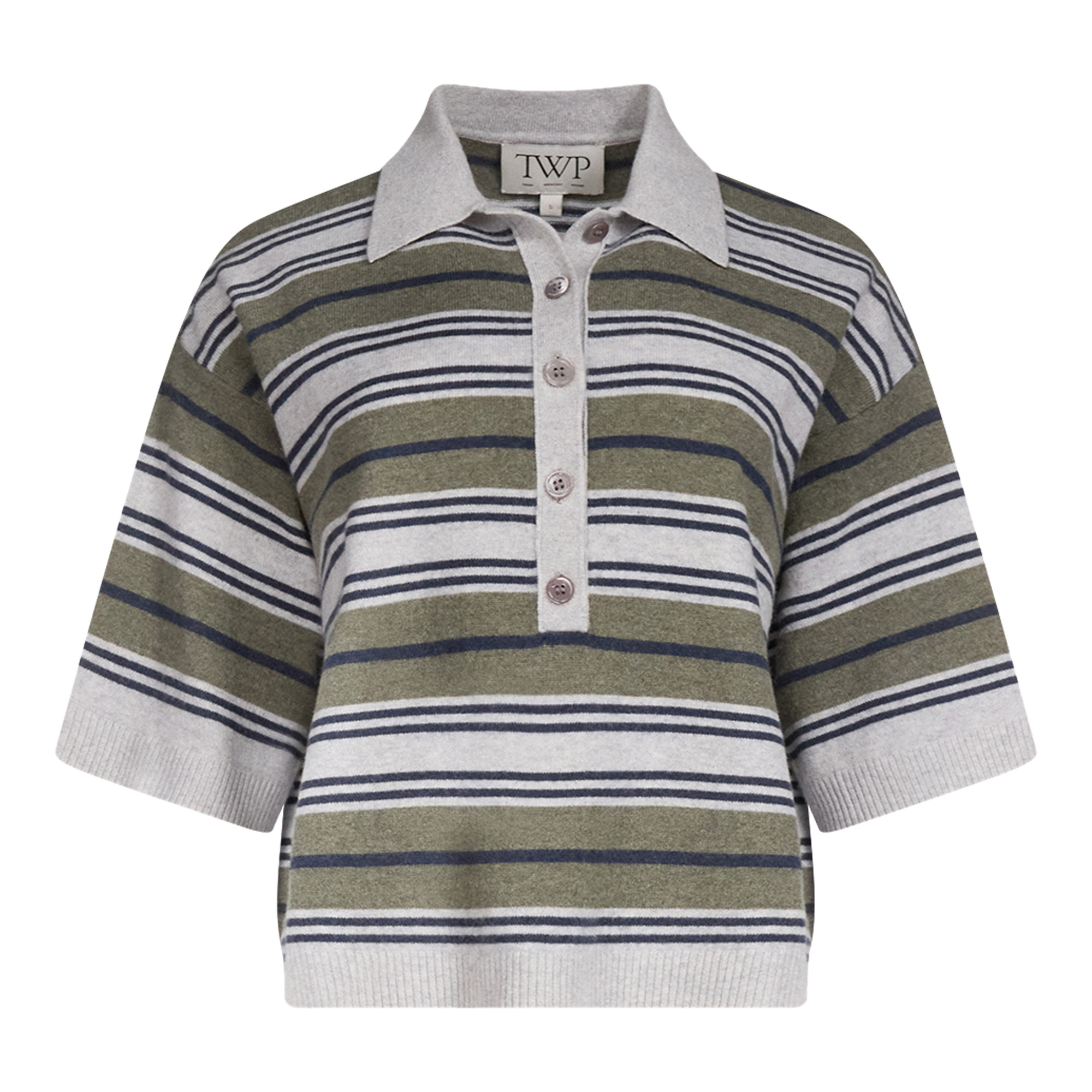 Short Sleeve Striped Cashmere Polo Sweater With Stripes