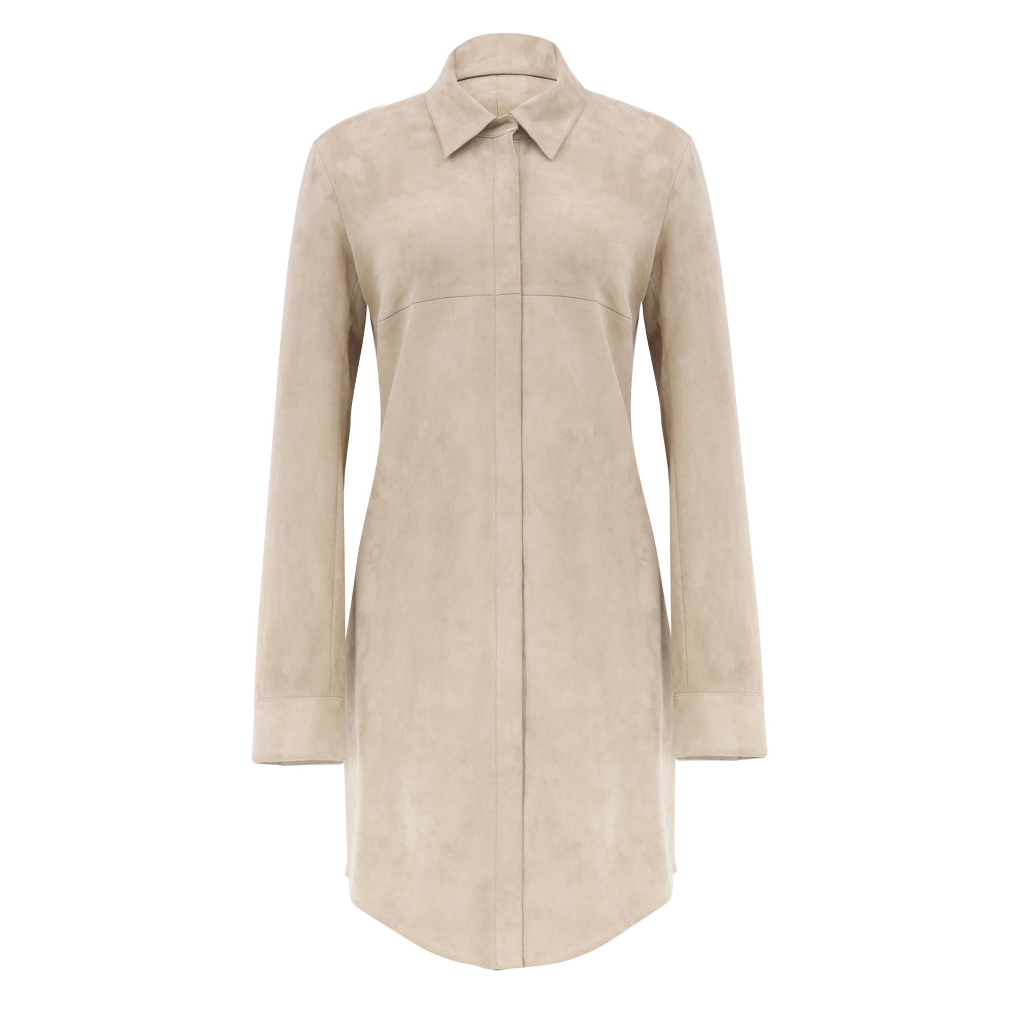 Long Sleeve Suede Mini Shirt Dress