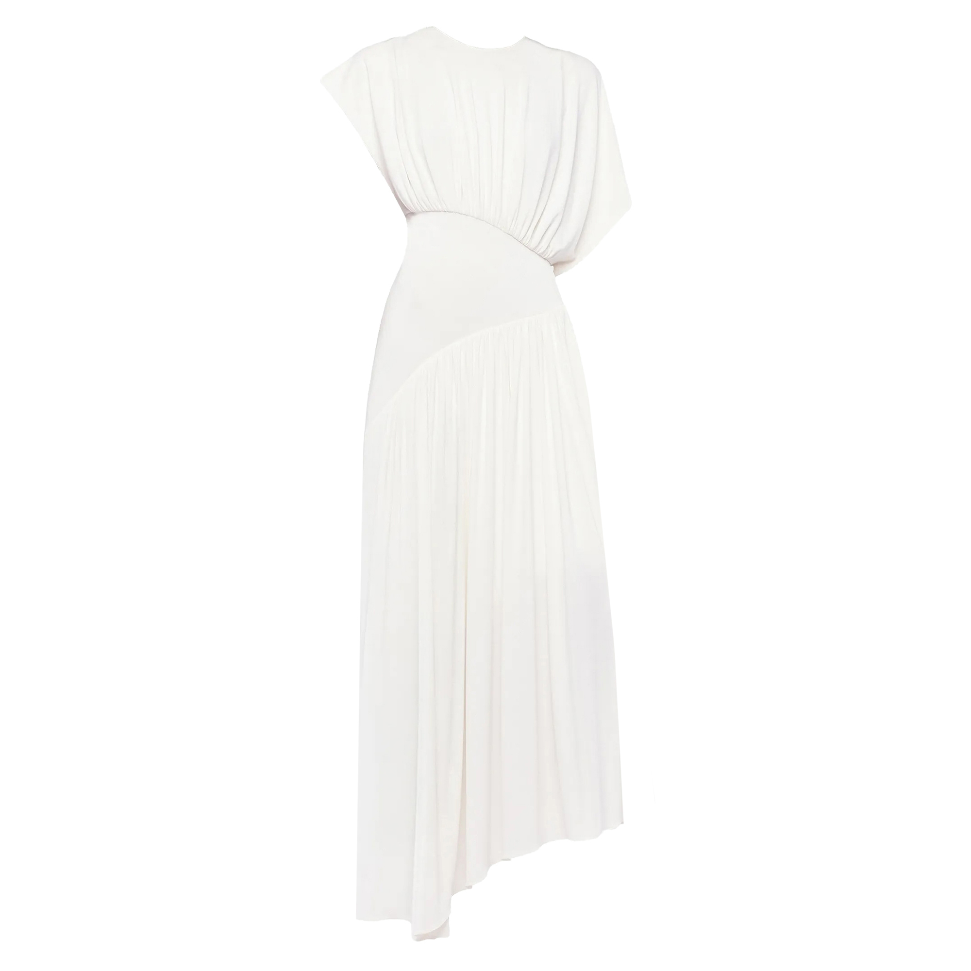 Asymmetrical Short Sleeve Ruched Maxi Dress