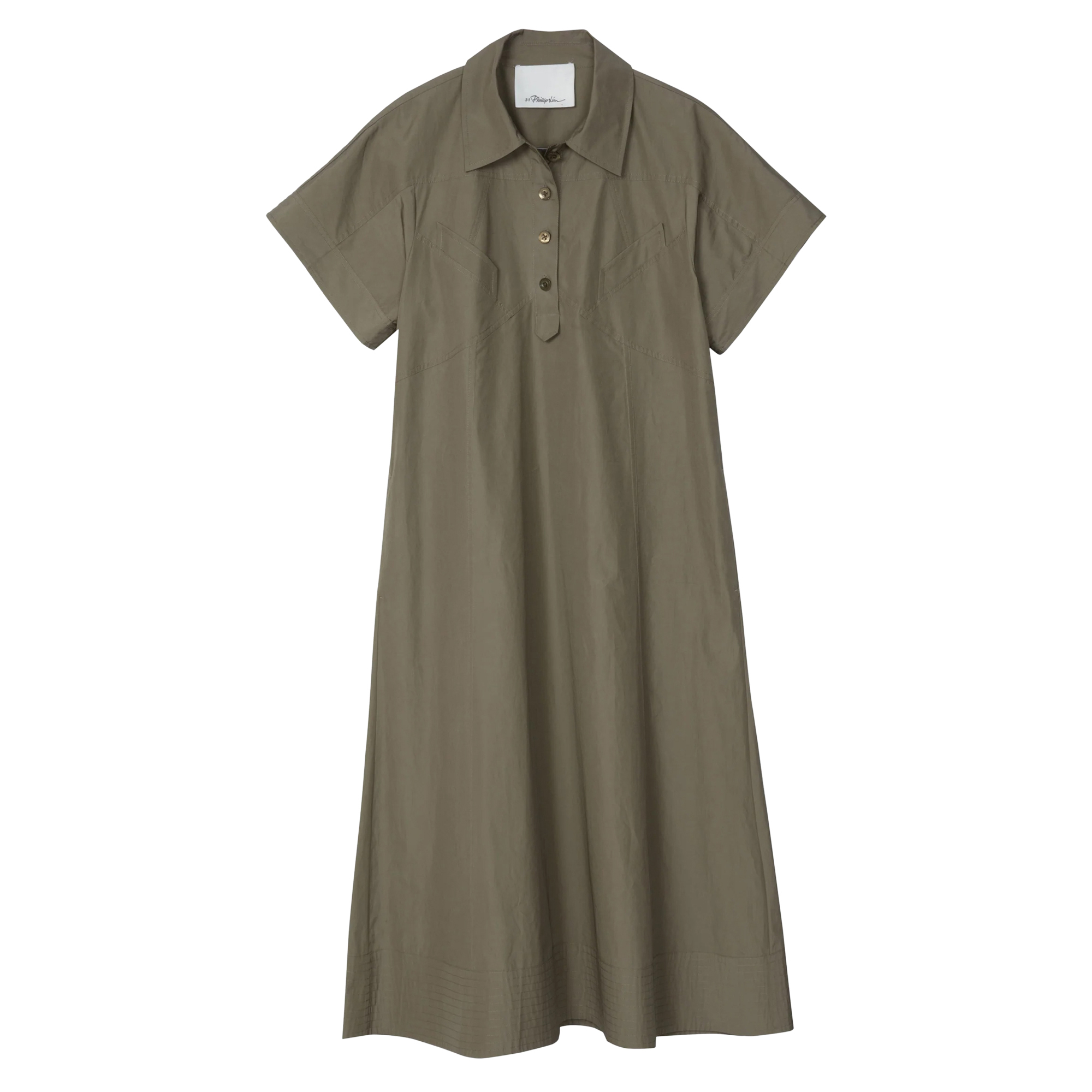 Short Sleeve Trapeze Midi Poplin Shirt Dress
