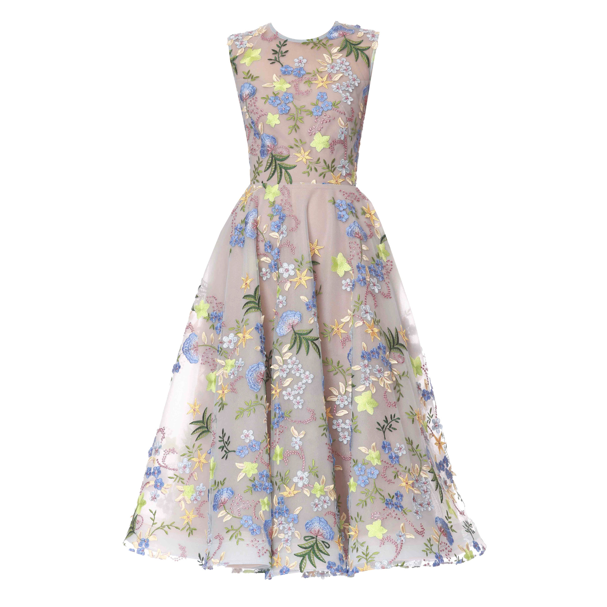 Saba Sleeveless Blossom Embroidered Midi Dress