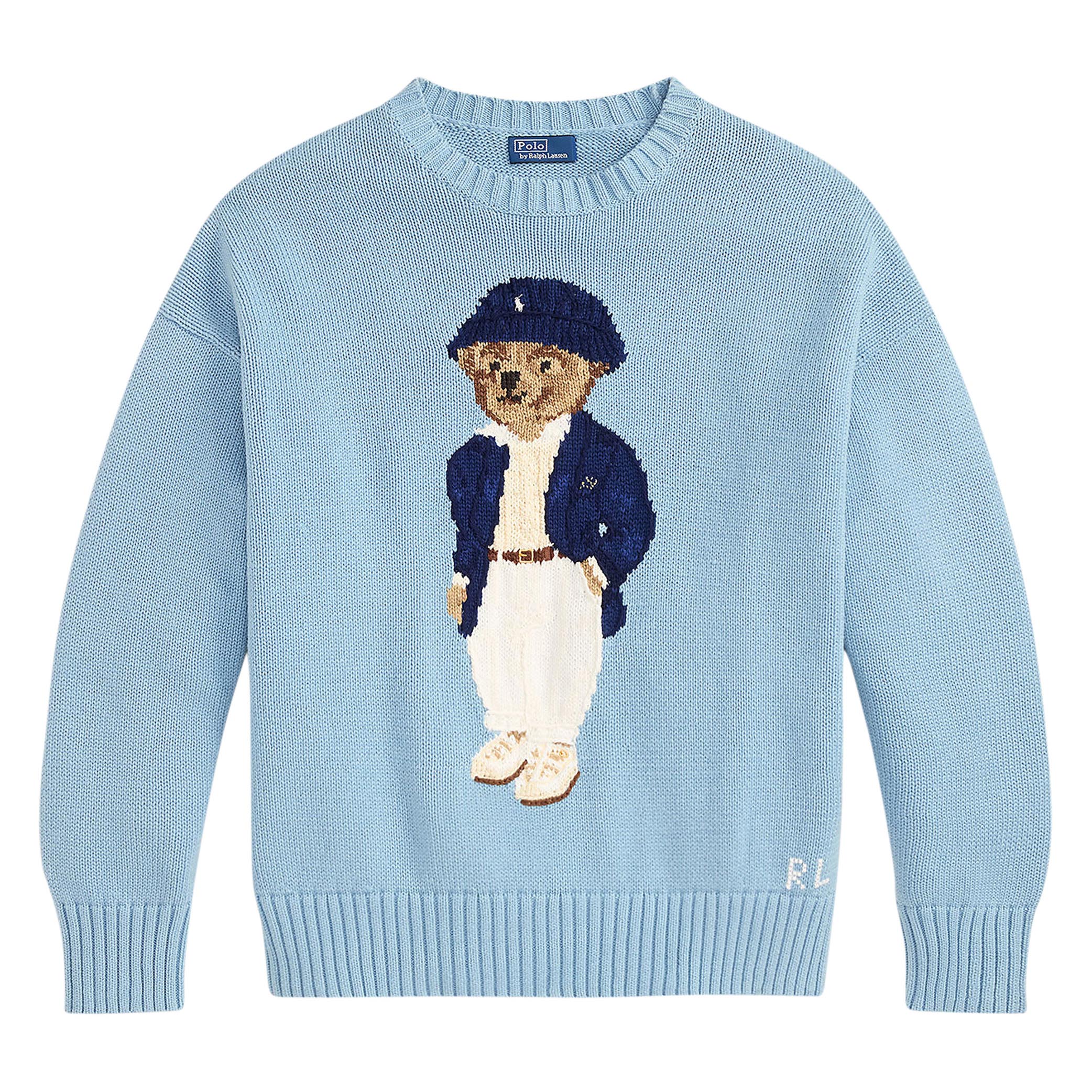 Long Sleeve Polo Bear Cotton Crewneck Sweater