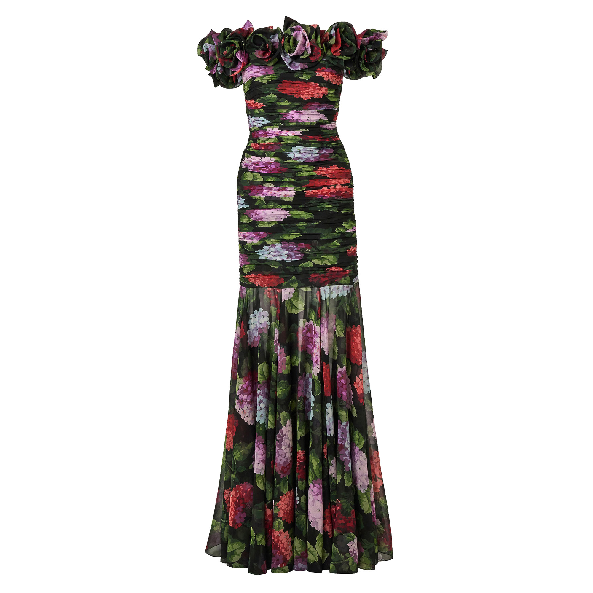 Off-The-Shoulder Floral Print Gown