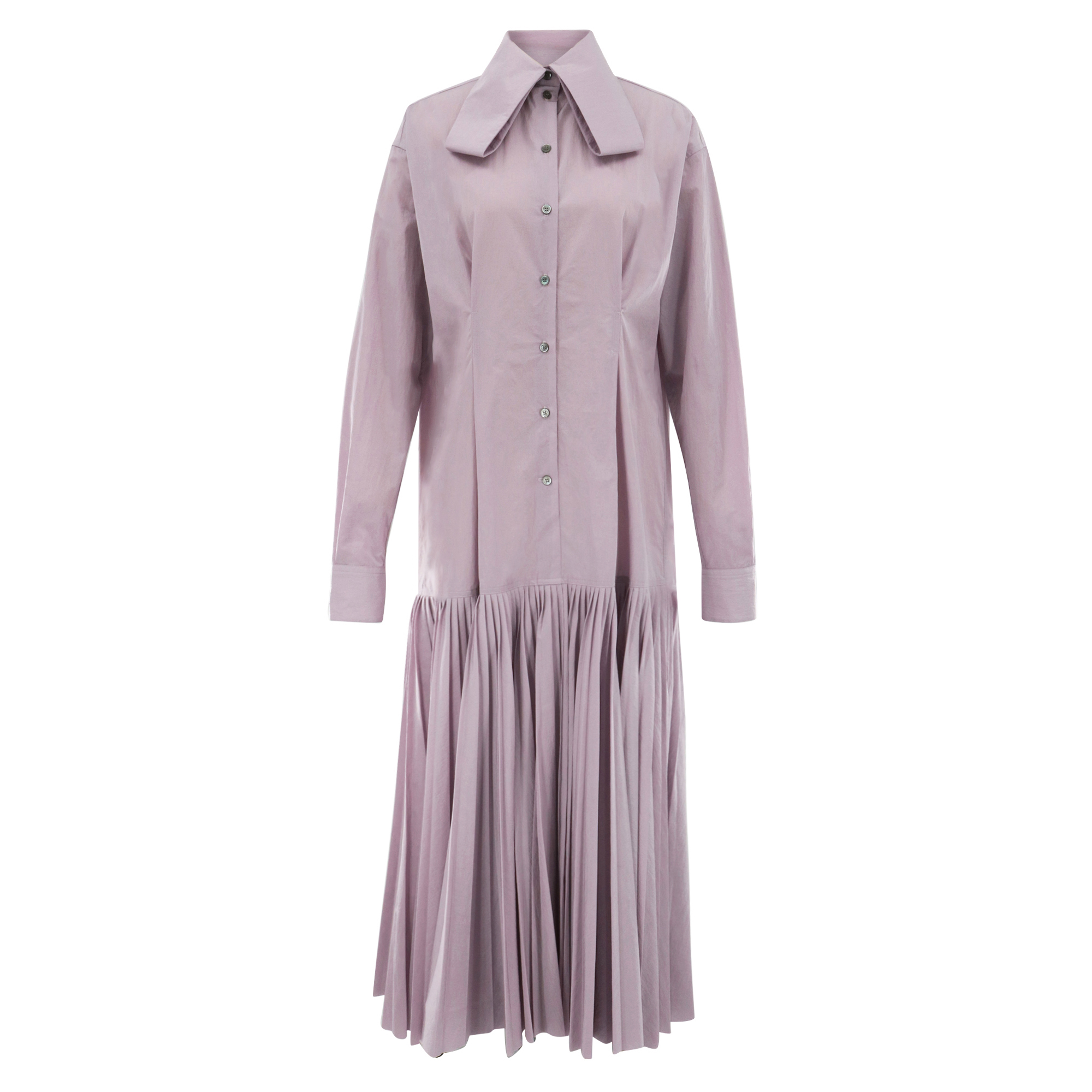 Long Sleeve Pleated Nylon Midi Shirt Dress