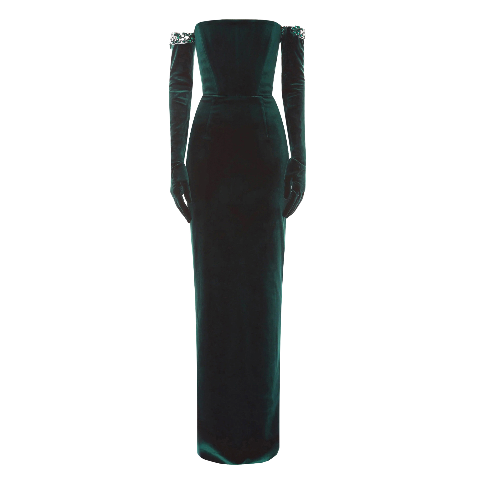 Velvet Strapless Maxi Dress With Gloves