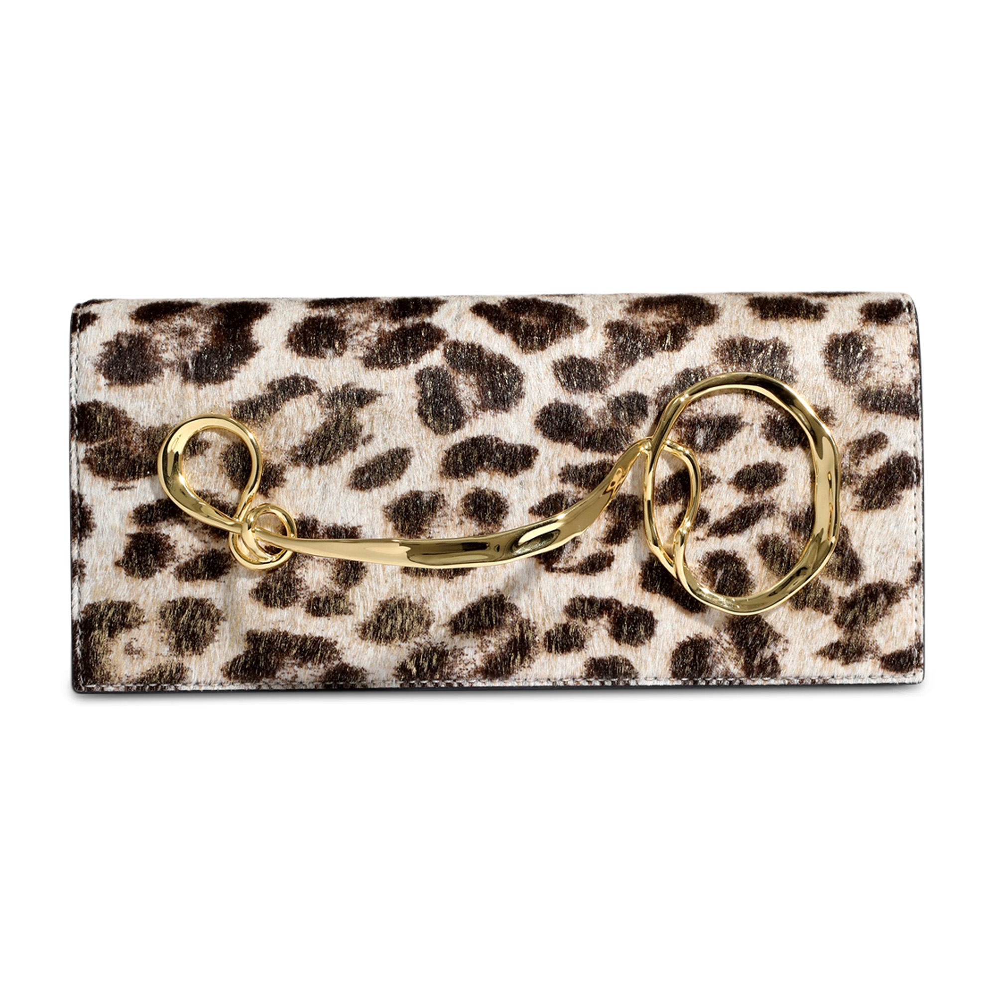 Metallic Leopard Twisted Gold Handle Clutch