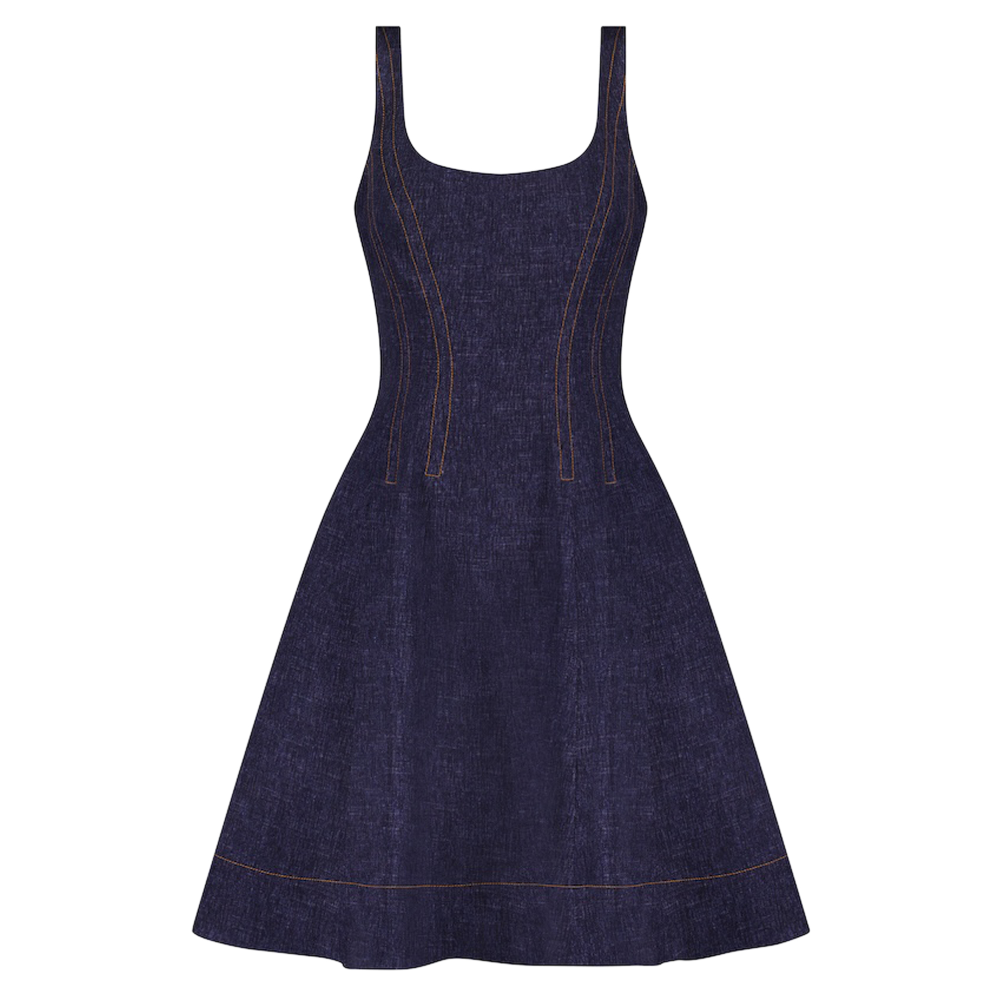 Sleeveless Stretch Denim Seamed Mini Dress