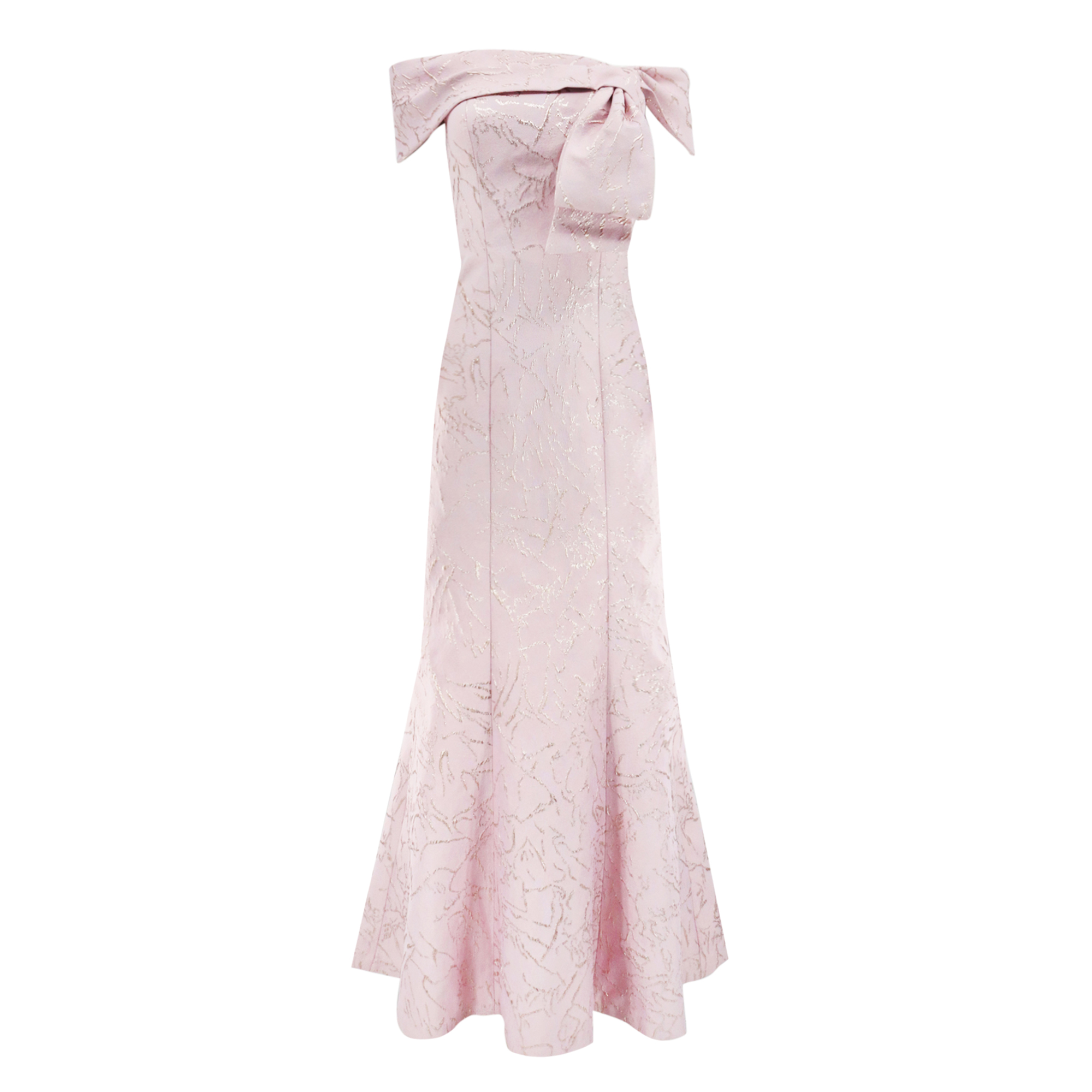 Jacquard Asymmetrical Off The Shoulder Side Bow Gown