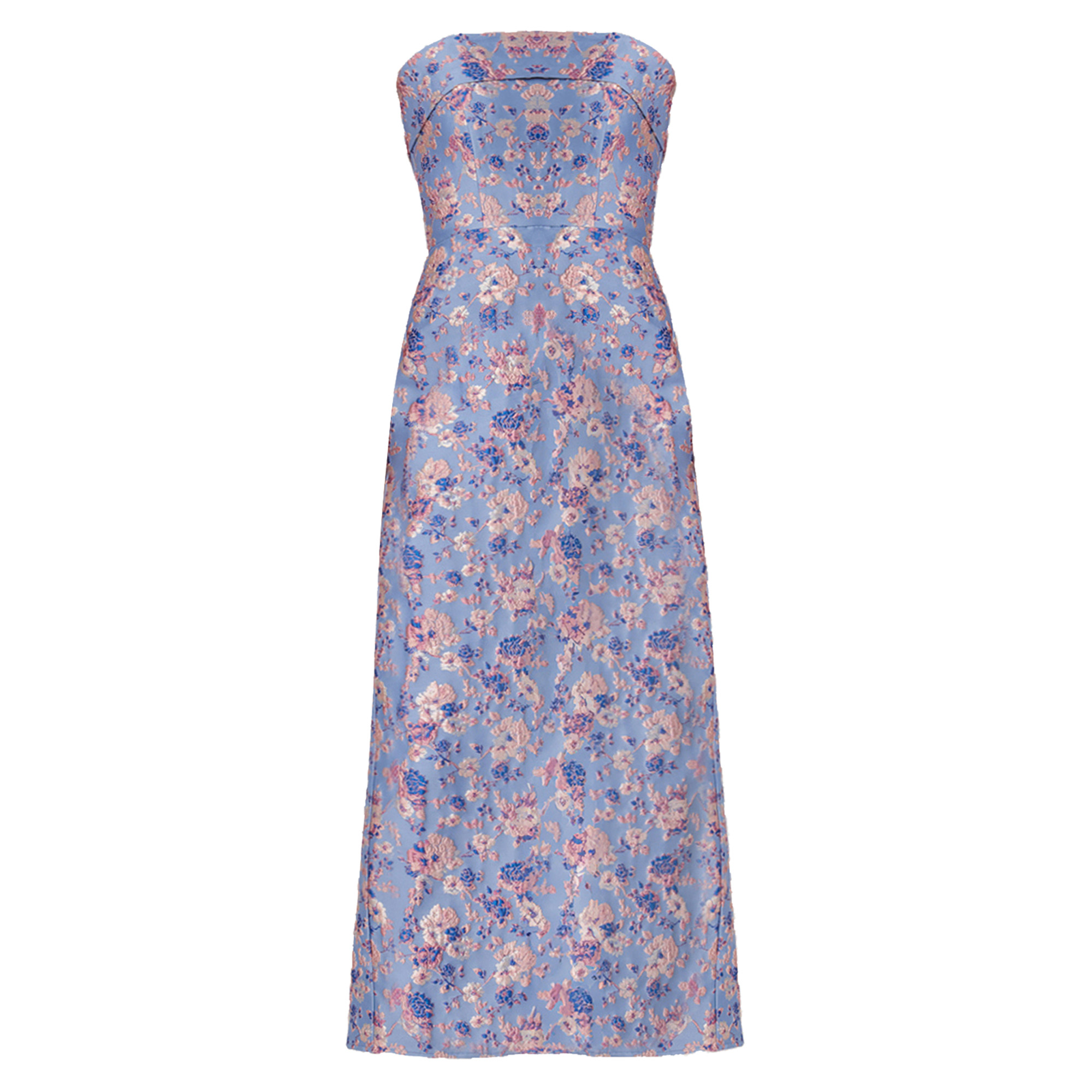 Callie Strapless Floral Jacquard Midi Dress