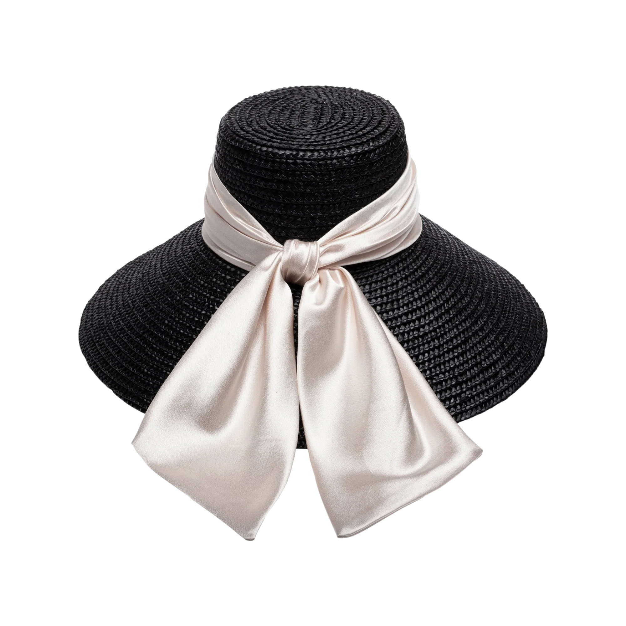 Mirabel Wide-Brim Straw Sun Hat With Satin Bow