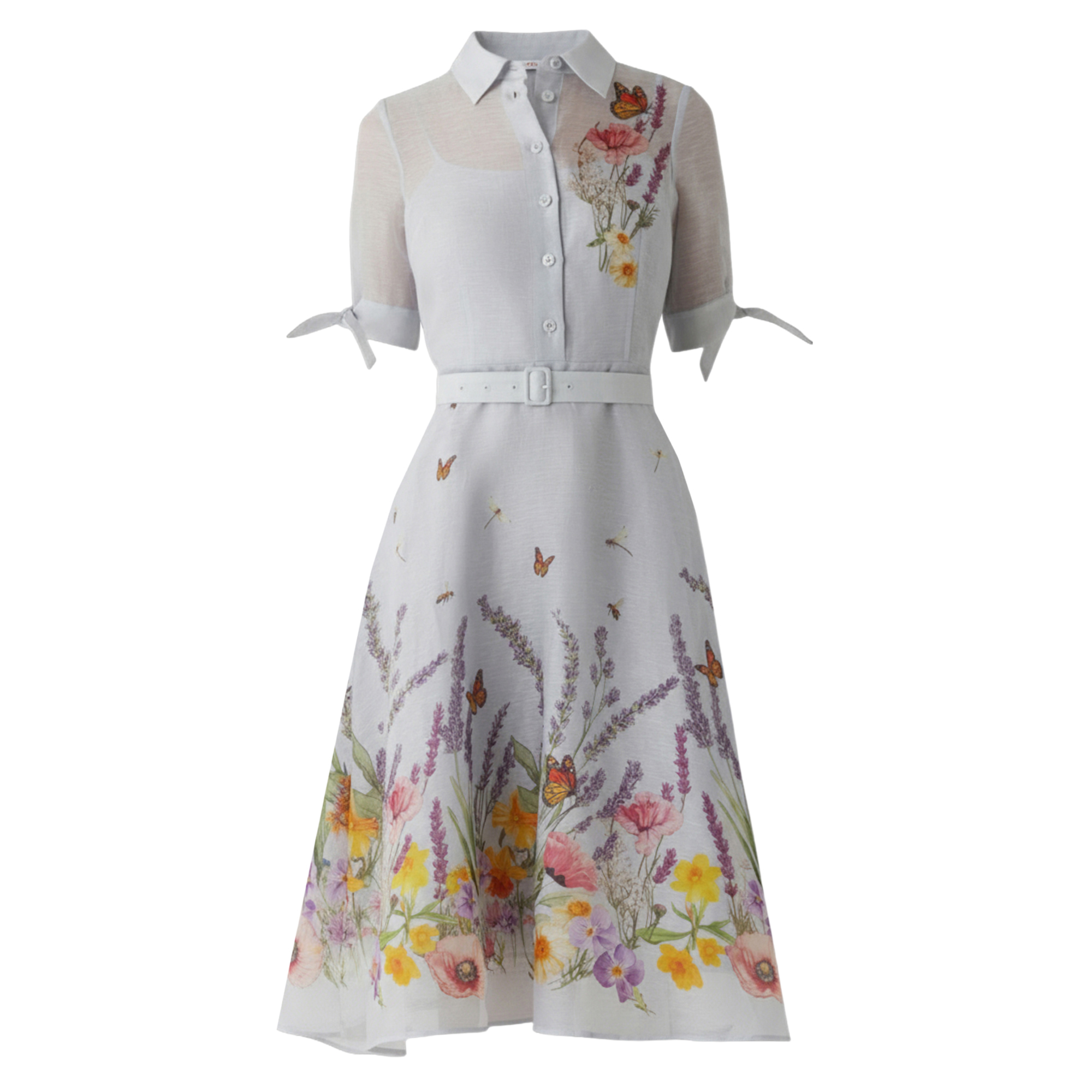 Silk Linen Short Sleeve Border Print Dress