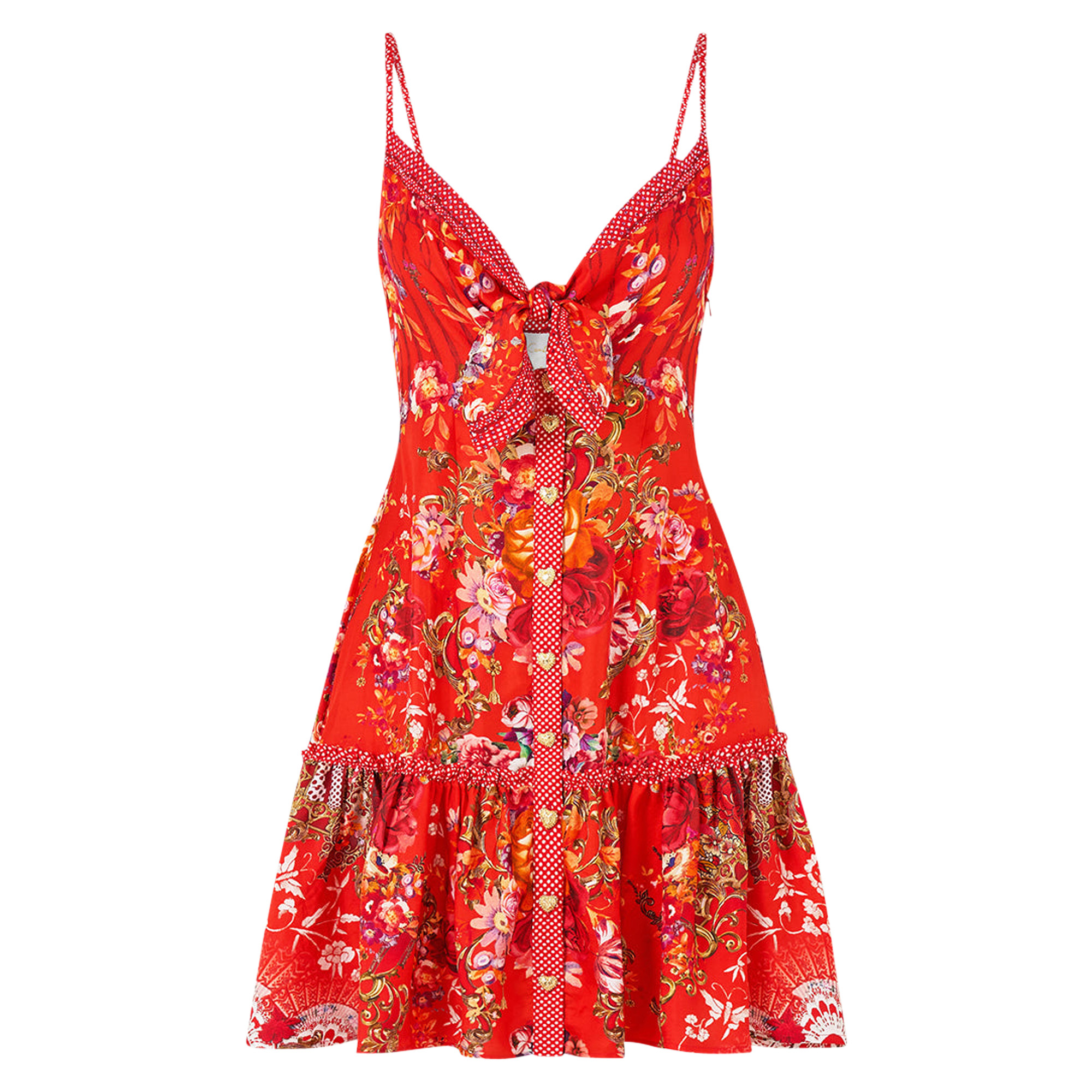 Tie Front Mini Dress With Ruffle Hem