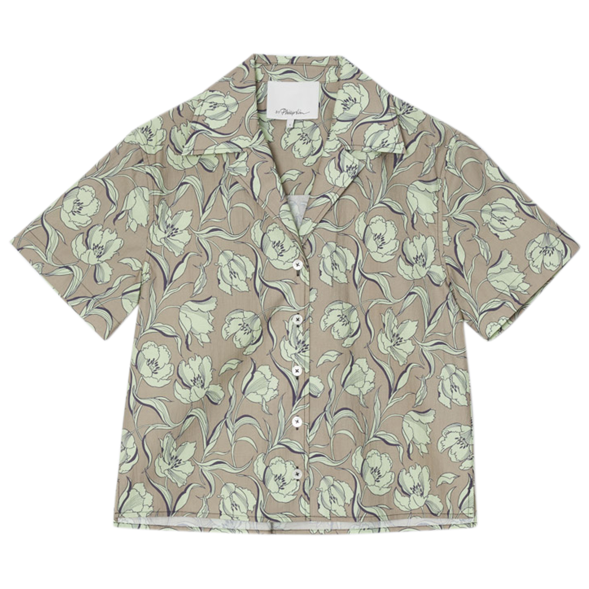 Short Sleeve Floral Pleated Camp Shirt