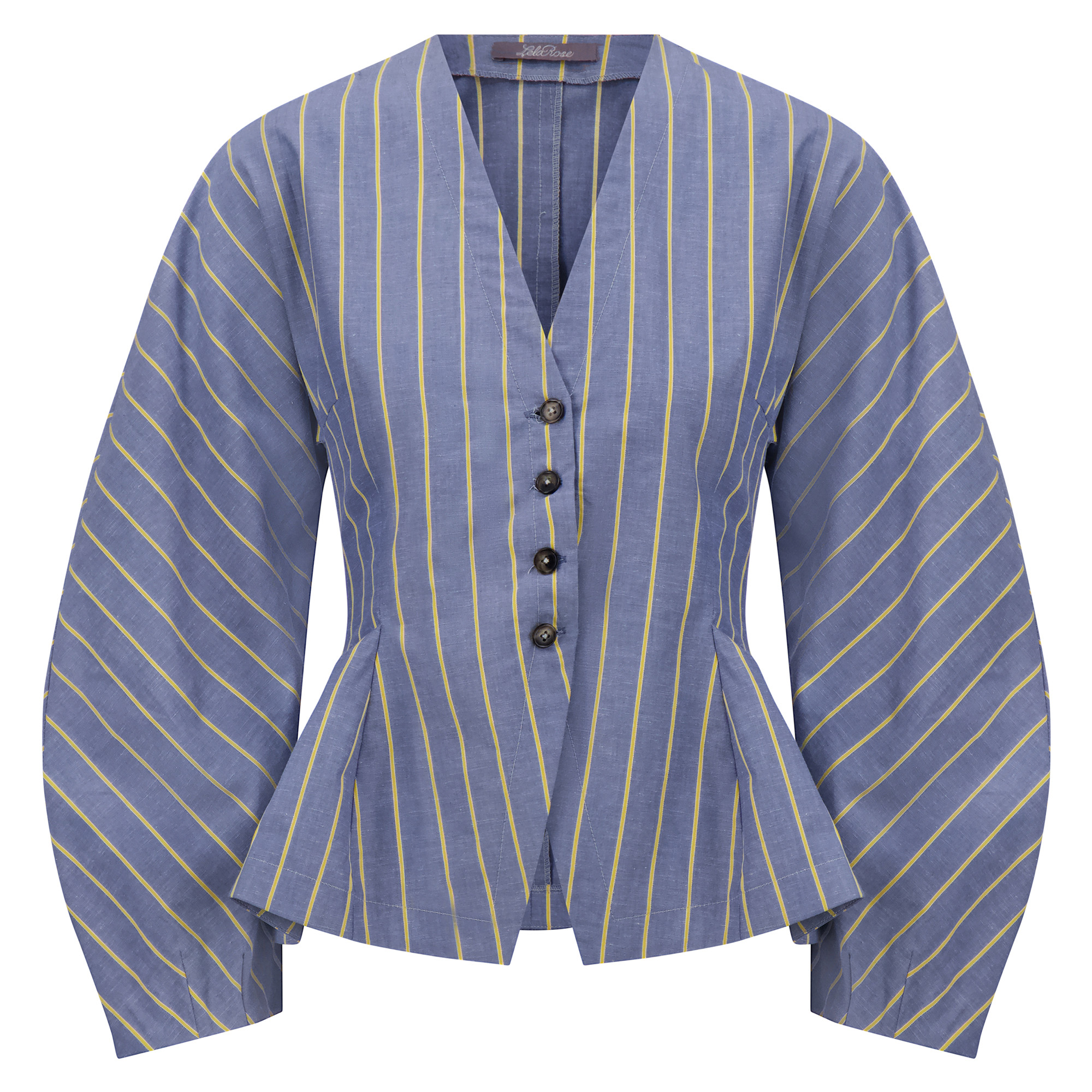 Striped Heathered Barrel-Sleeve Cotton V-Neck Top