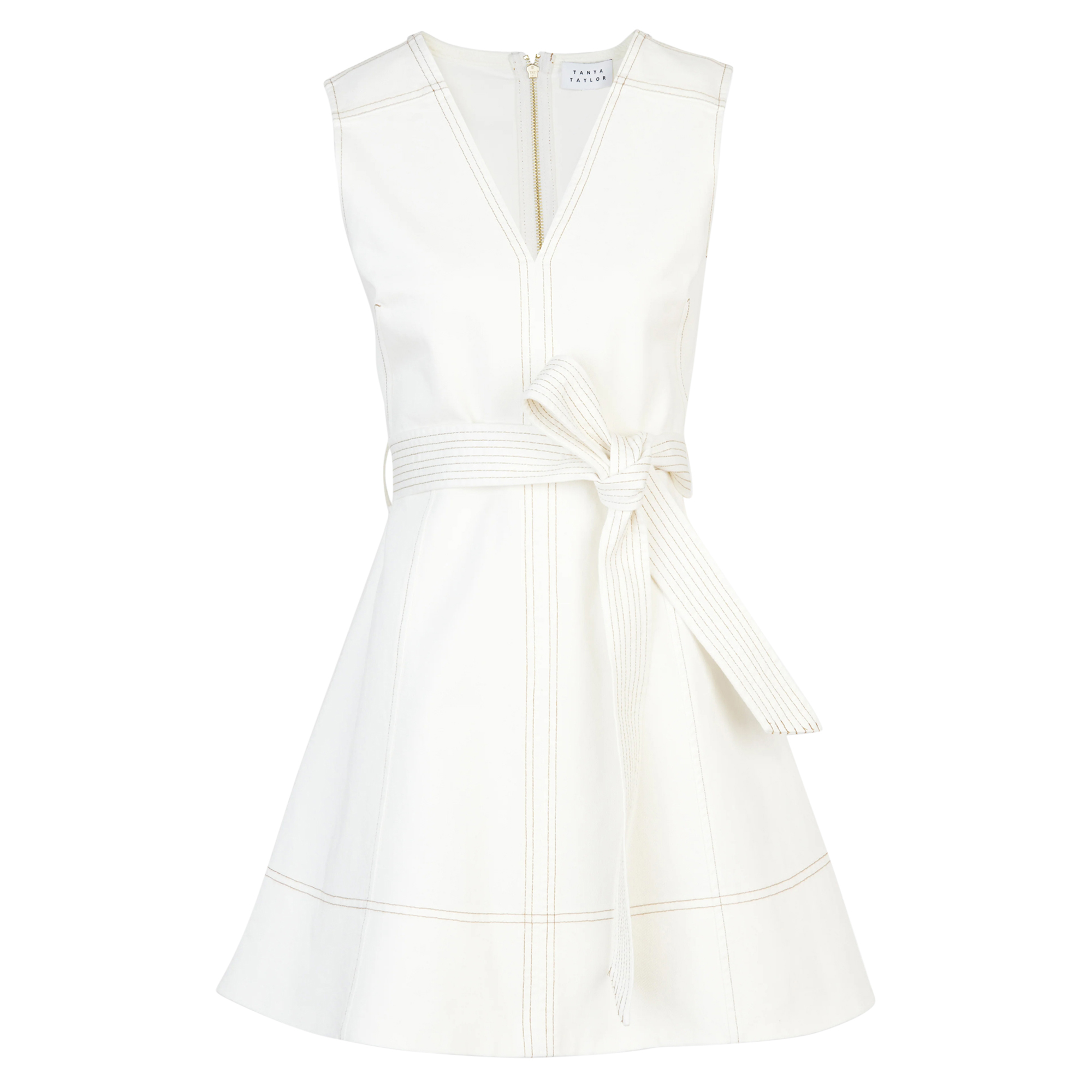 Reina Sleeveless V-Neck Belted Denim Mini Dress