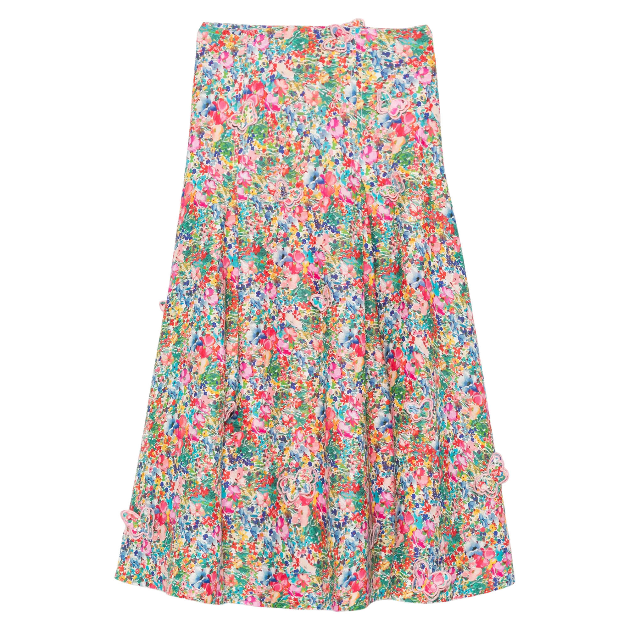 Floral Butterflies Linen Maxi Skirt
