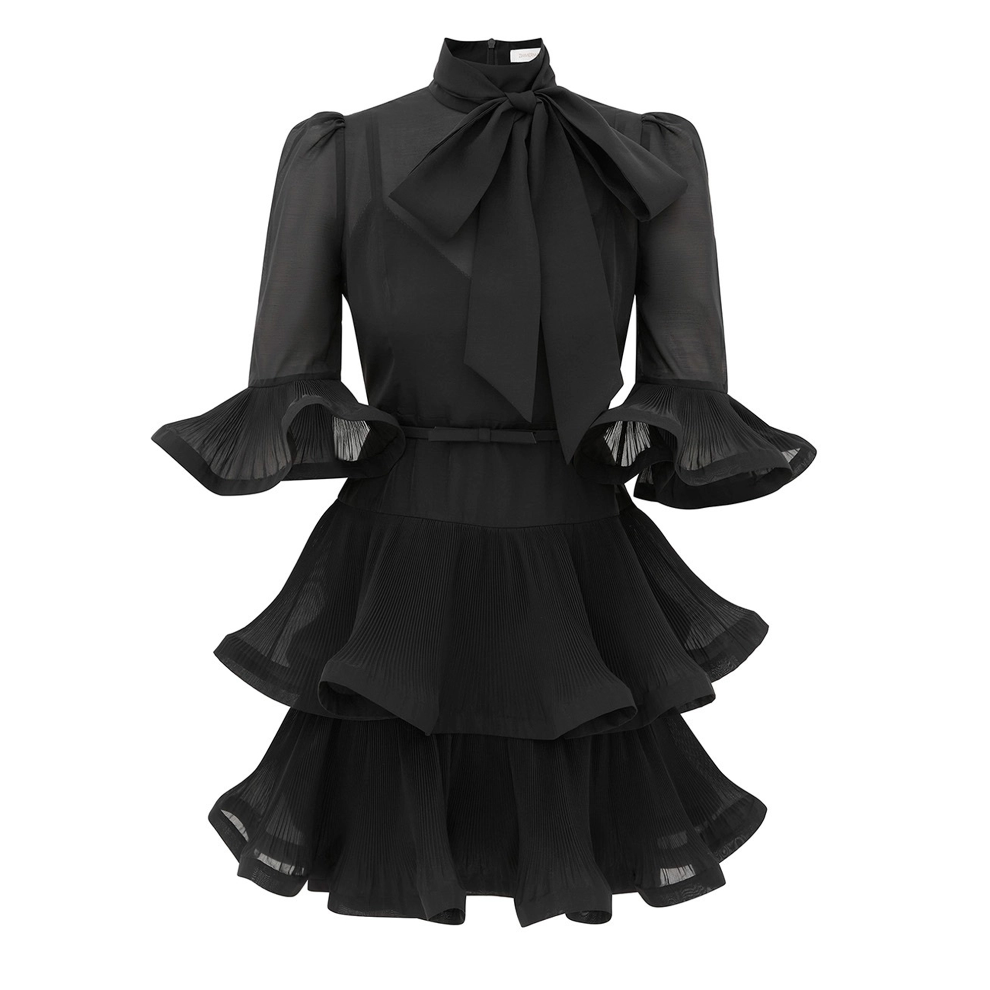 Pleated Sleeved Mini Dress
