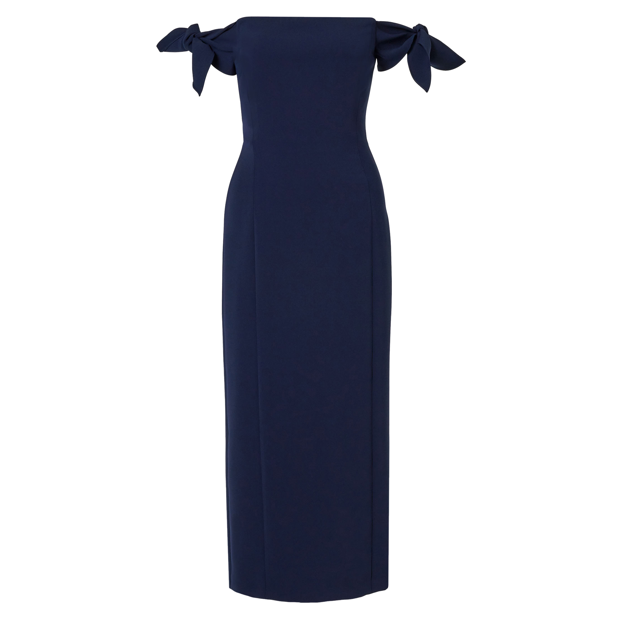 Off-Shoulder Column Midi Dress With Ties