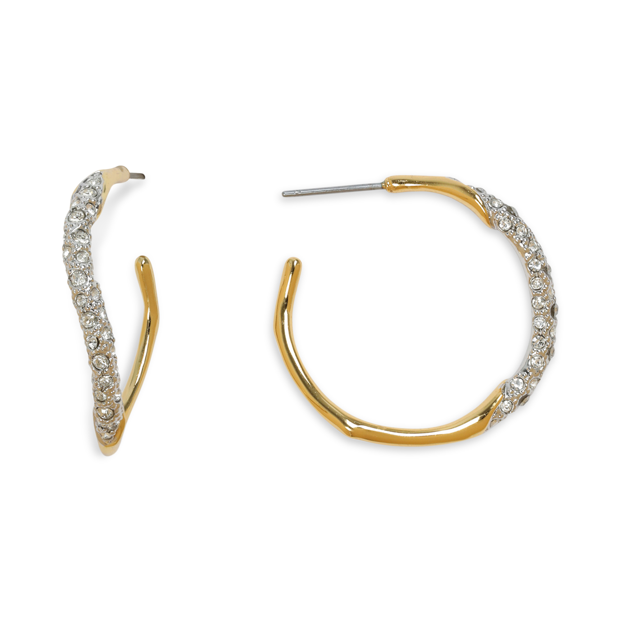 Gold Two-Tone Crystal Pave Hoop Earring